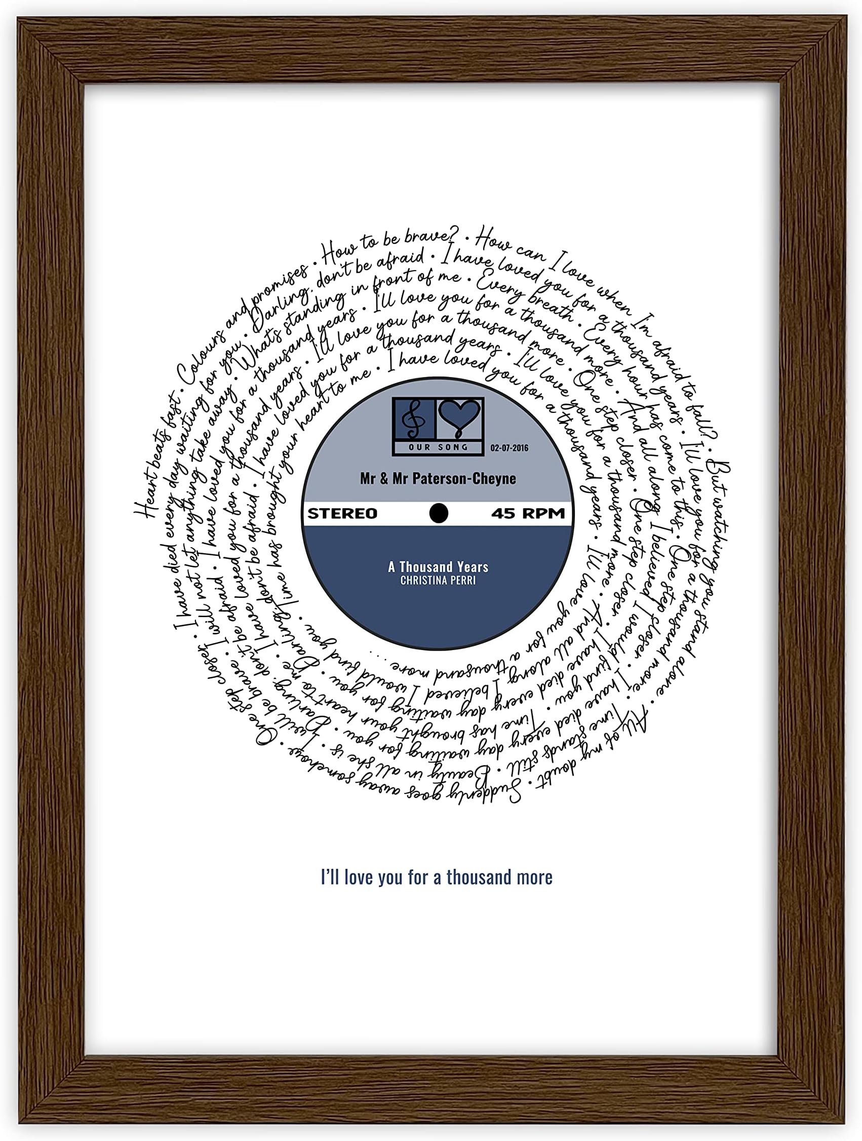 Personalised Song Lyrics Gift Designed As Vinyl Record Any Words for Anniversary Birthday Christmas Wedding (Personalised Print, A4 Framed Print - Black Frame (recommended))