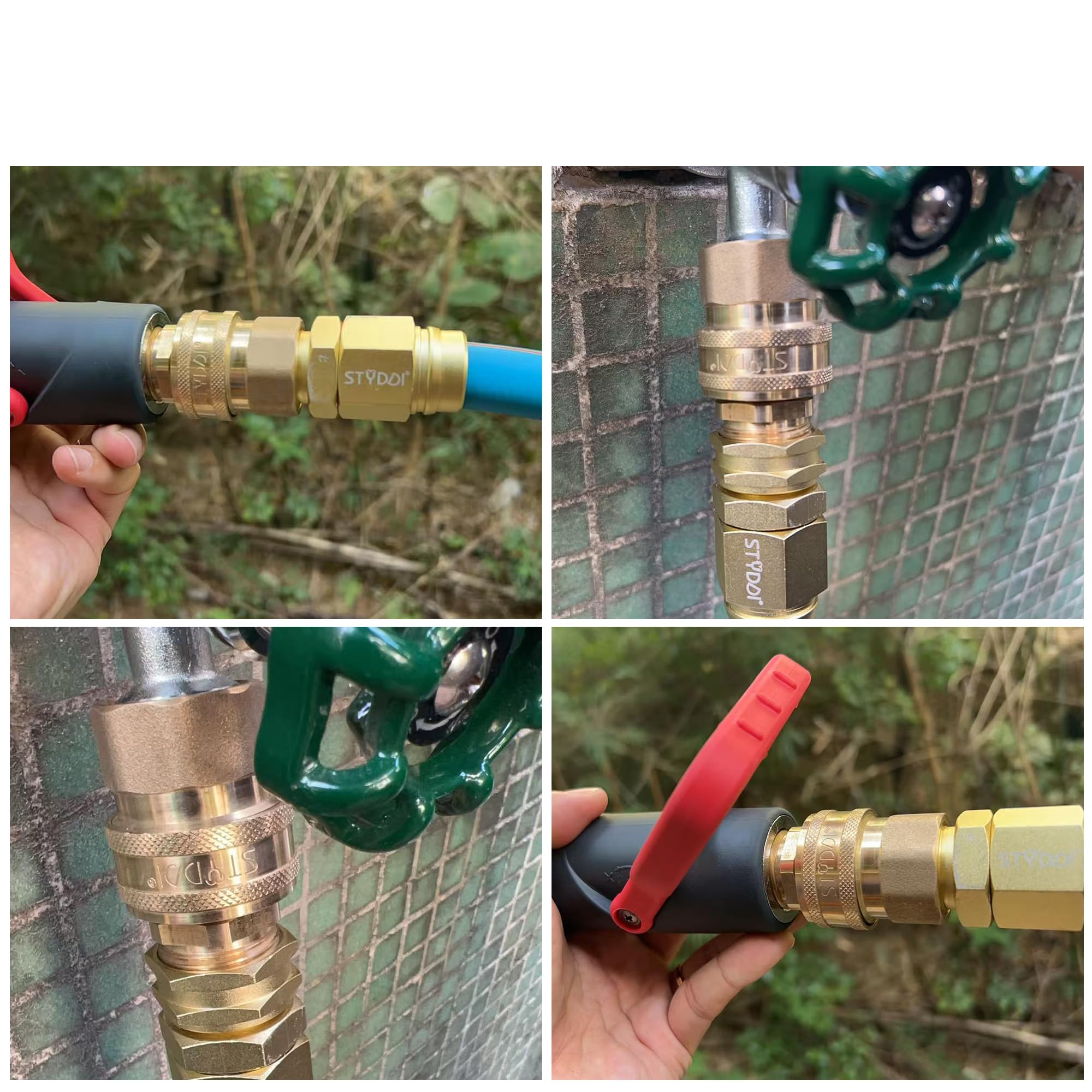 STYDDI Raccordo rapido a flusso completo da 3/4", super resistente, in ottone senza piombo, connettore rapido per tubo da giardino, attacco rapido, set adattatore a sgancio rapido per tubo ad alto