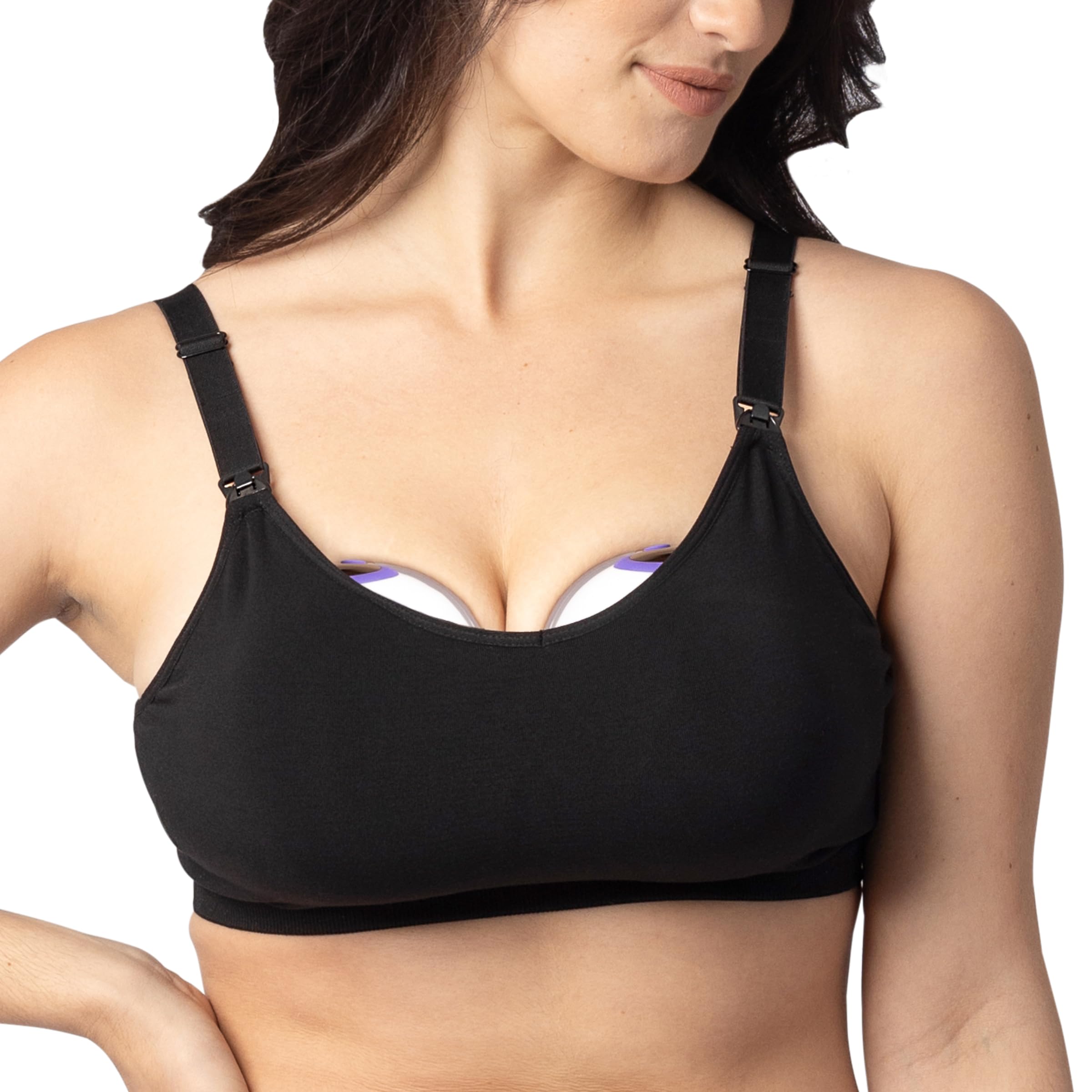 Lansinoh Kindred Bravely, Nursing Bra and Wearable Pumping Bra, Fits Discreet Duo Breast Pump, Sizes 32A-44I, Black