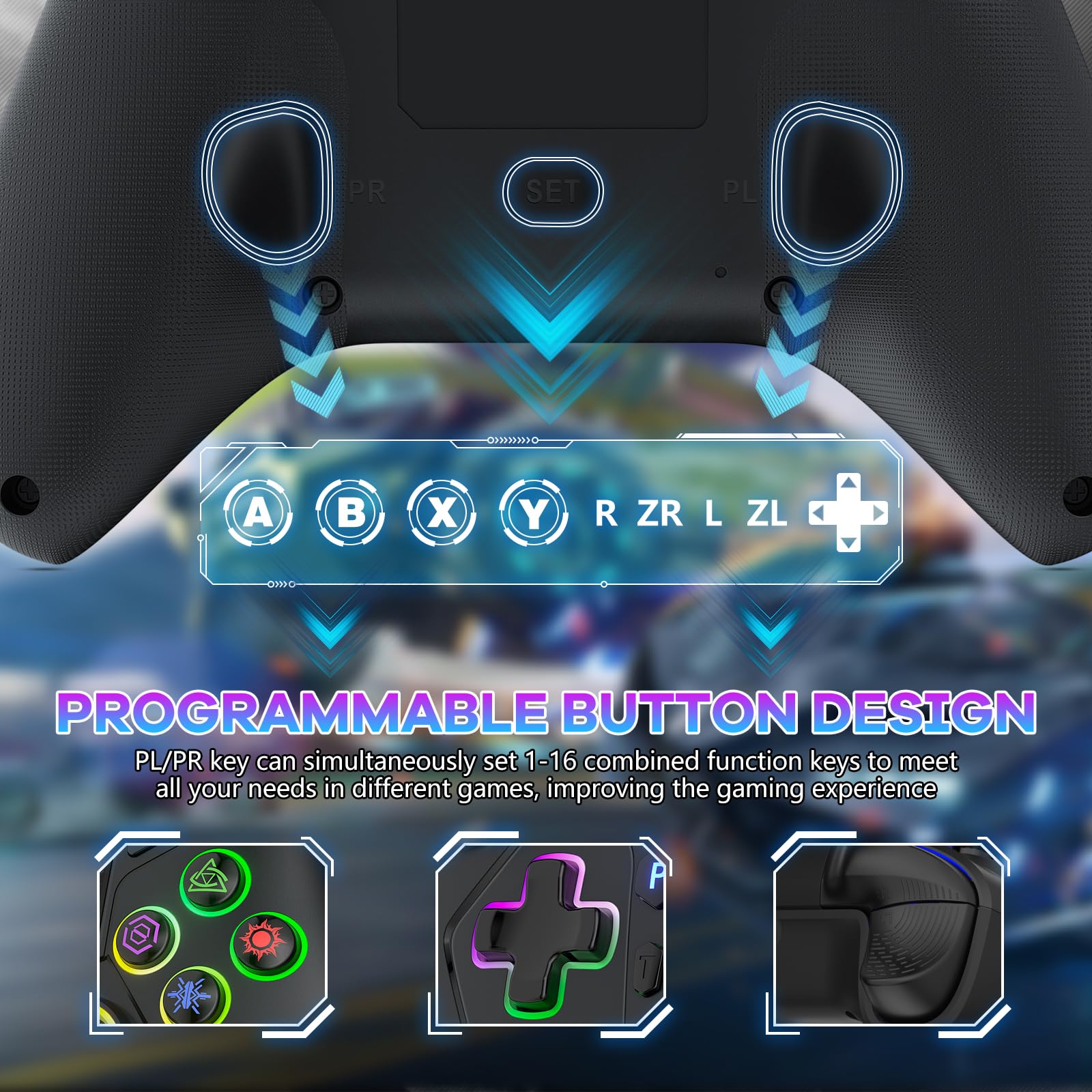 Bonacell RGB Wireless Controller für PS5/PC/P4 mit Motor-Vibration, 6-Achsen-Sensor, Turbo, 3,5-mm-Audiobuchse, Touchpad