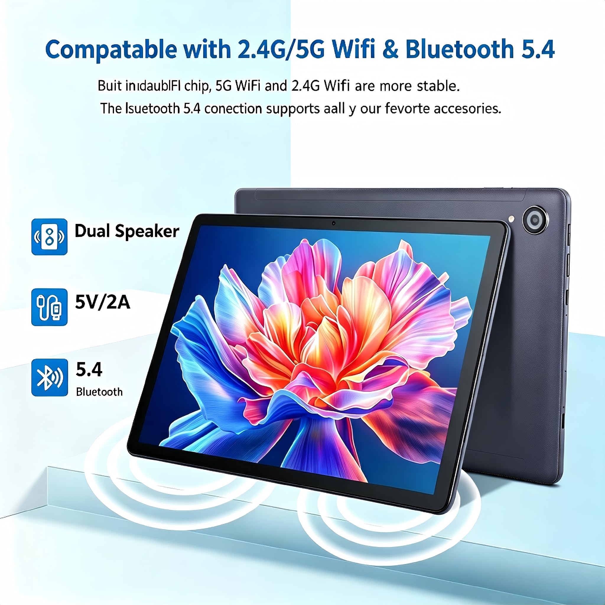 Ainmel Android Tablets, 10.36 Zoll Tablet, 10GB RAM 128GB ROM(1TB TF Expand), Octa Core, 1280 * 800 HD, 5G WiFi 6, BT 5.3, 5000mAh, Widevine L1, Dual Kamera Face ID Tablets Tab Pad (Grau)