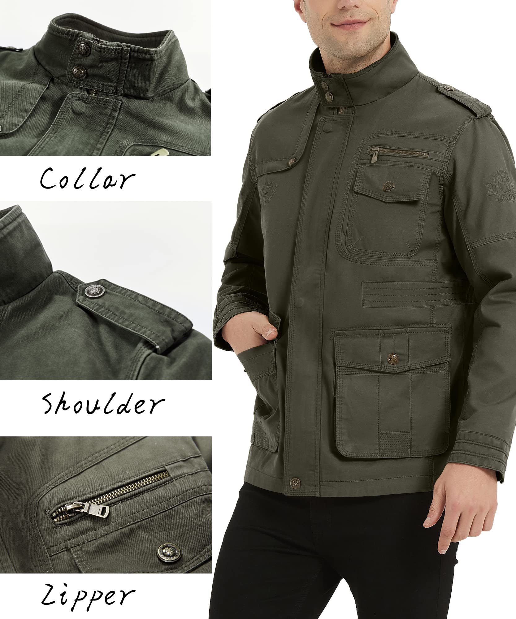 MERCIYD Giacca da uomo per le mezze stagioni, con colletto alto, in cotone, con tasche multiple