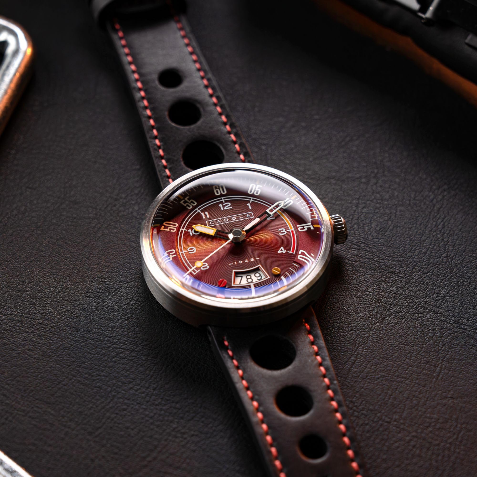 Cadola Herren-Automatikuhr mit Lederarmband, 44 mm U/min, CD-1055