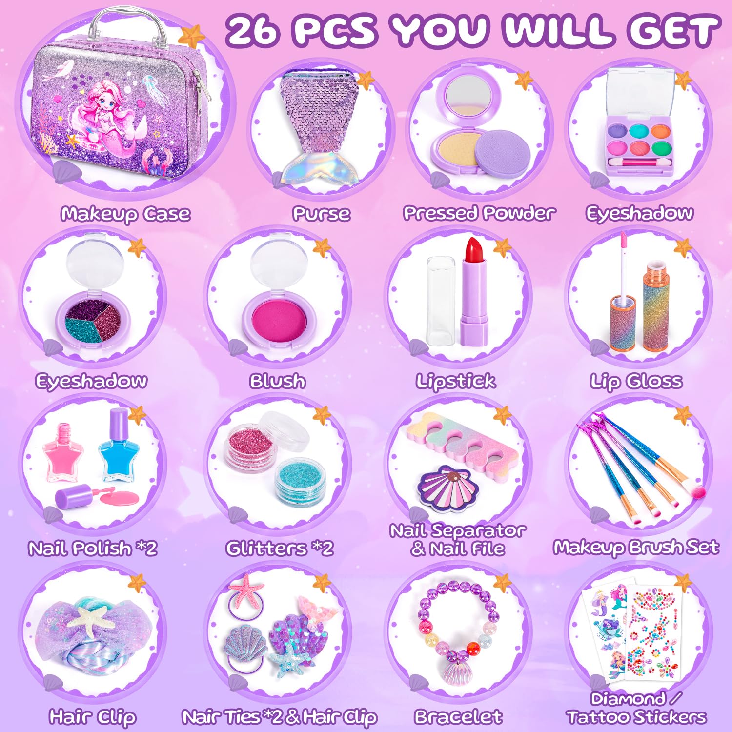Hohosunlar Kit Maquillaje Enfant Fille avec Vernis à Ongles, Coffret Maquillage de Princesse Jouet Fille Non Toxique et Lavable, Les Cadeaux d'anniversaire de Noël Jouet pour Filles 3 4 5 6 7 8 9 10