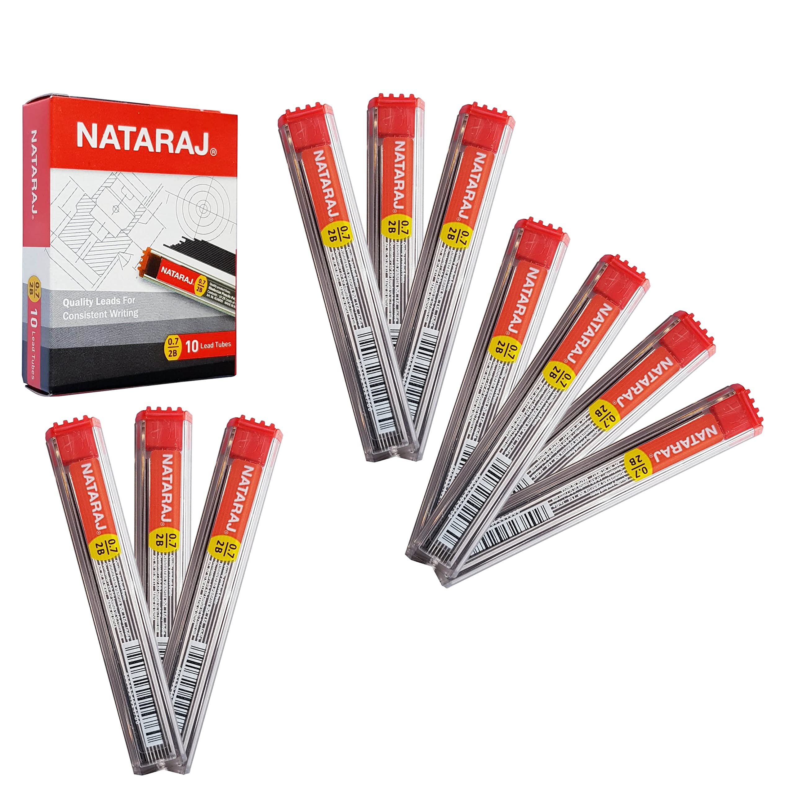 0.7mm 2B Pencil Lead Refills, Pack of 100 Leads, Mechanical Pencil Hi-Polymer Lead Refills, 60mm Length, 10 Leads/ 1 Tube
