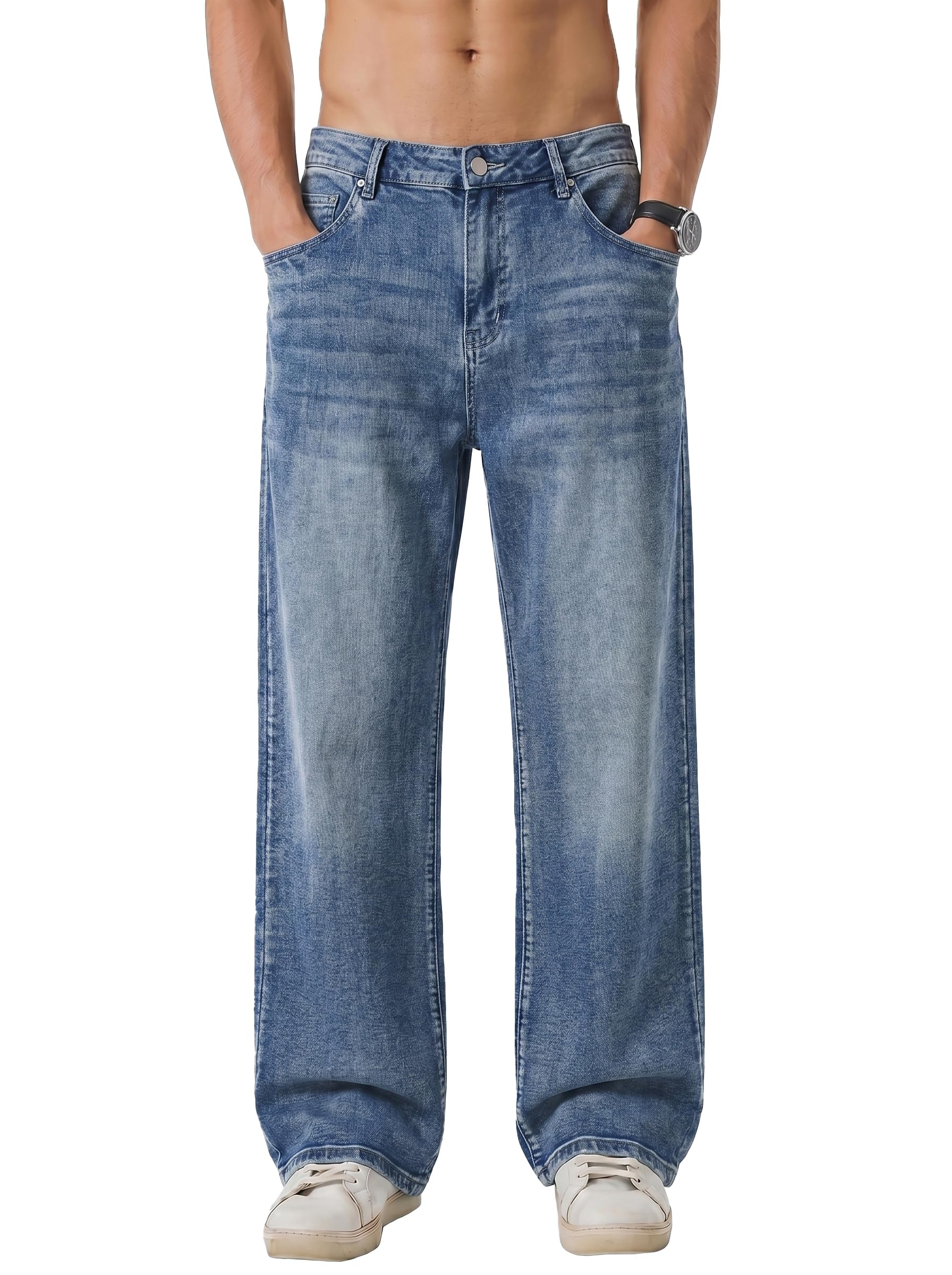 JMIERR Jeans Herren Baggy Baumwolle Weite Jeans Hose Herren Stretch Vintage Loose Fit - Bequeme Streetwear Freizeithosen