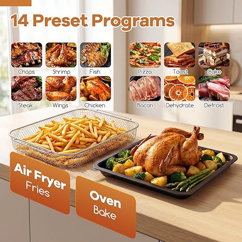 Miniatura 3 de ARLIME Combo de horno tostador con freidora de aire 14 en 1, horno de convección de encimera de acero inoxidable de 1700 W con funciones de