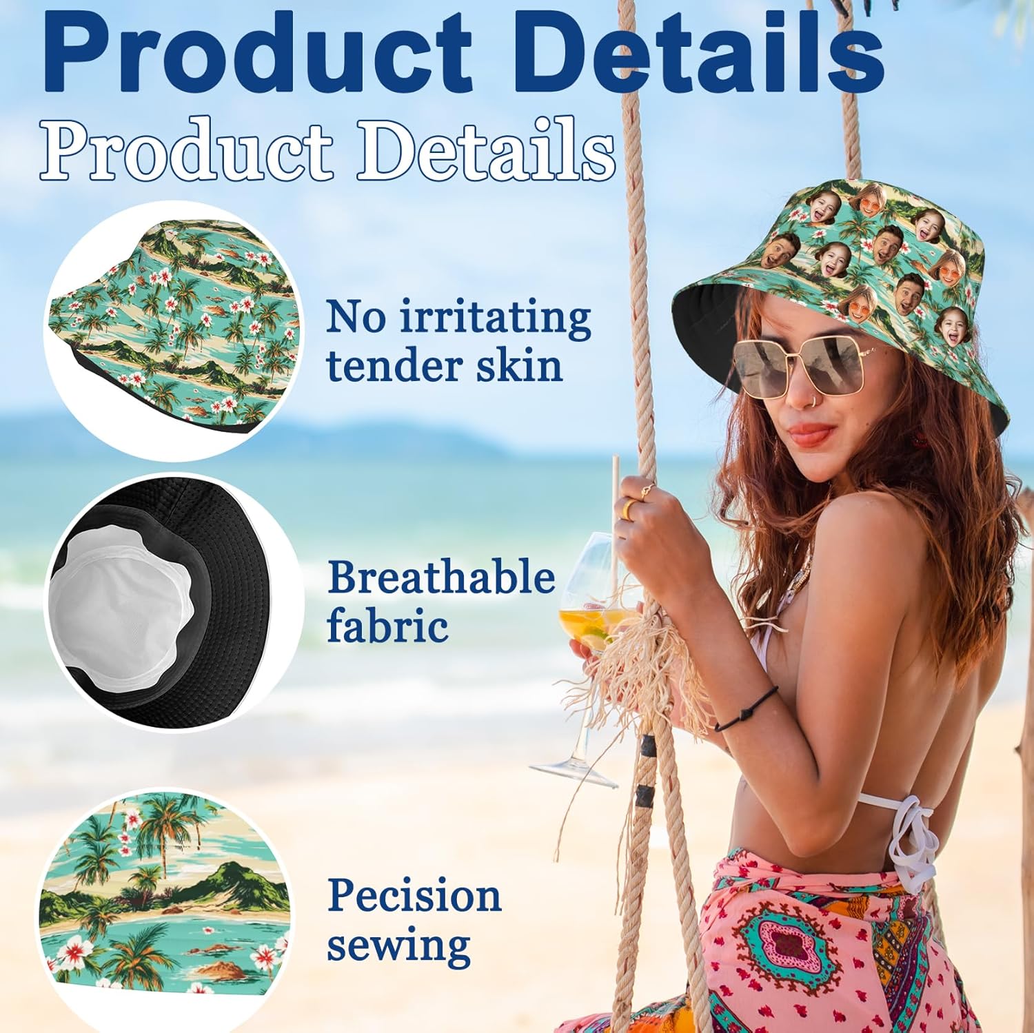 Custom Bucket Hat for Women Men Personalized Fisherman Cap with Face Design Your Own Text Logo Photo Funny Summer Sun Hat - Image 6