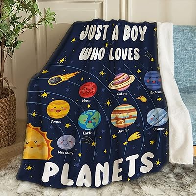 ARTBLANKET Just A Boy Who Loves Planets Solar System Space Throw Blanket Fannel Fleece Super Soft Funny Blanket Travel Throw Blanket for Bed Couch Sofa 40Â xÂ 50Â InchÂ forÂ Kid