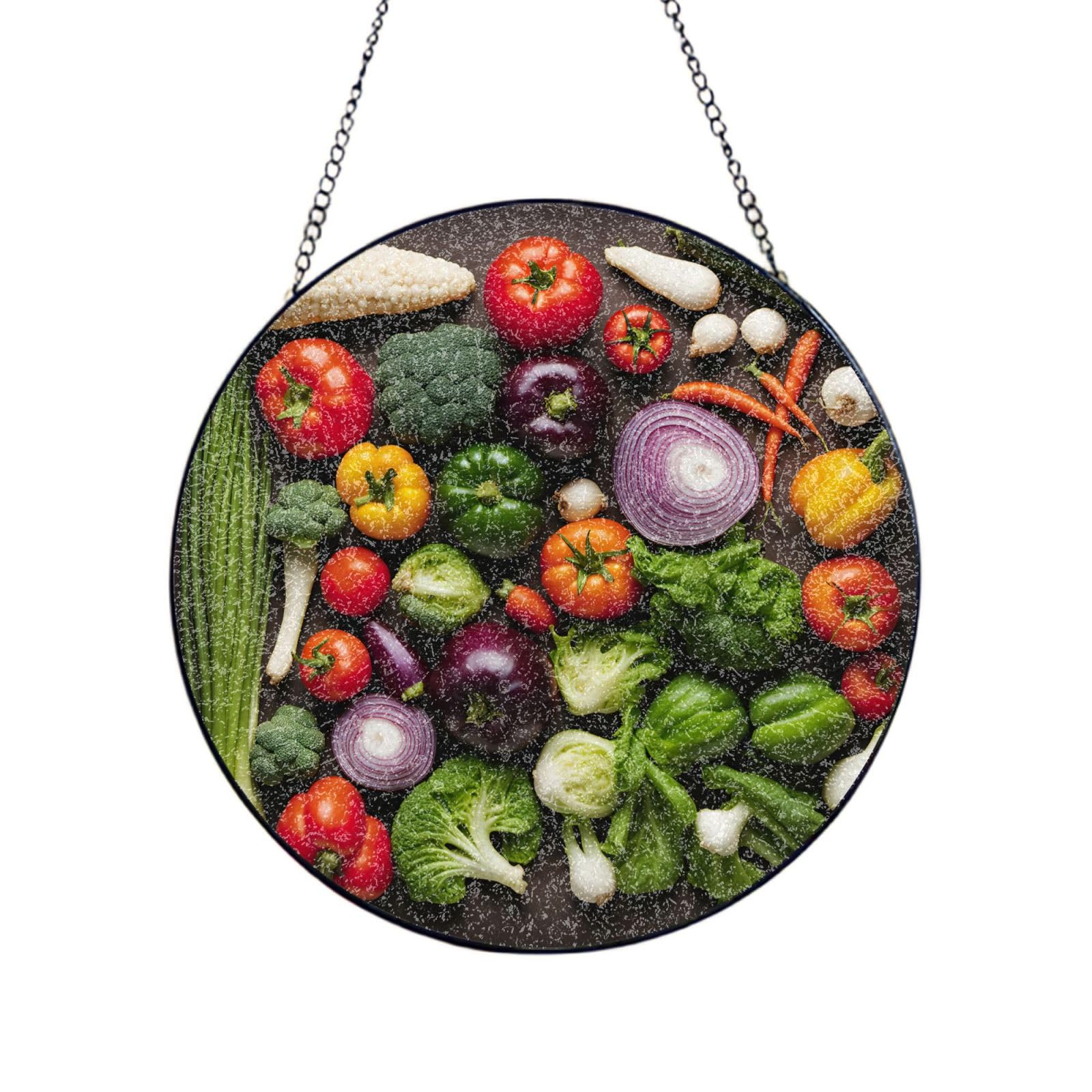 Vegetales impresión de vidrio atrapasueños adorno colgante para ventanas de hogar