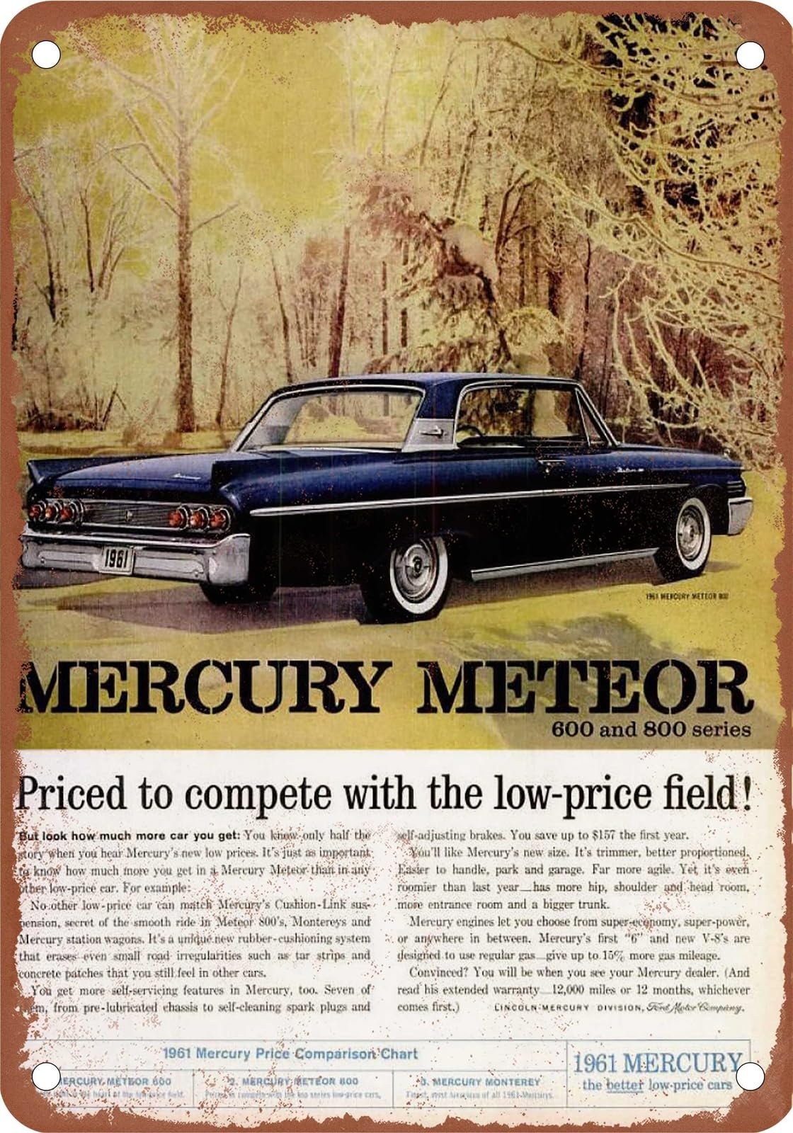 METAL SIGN - 1961 Mercury Vintage Ad 07 - Old Retro Rusty Look home decor