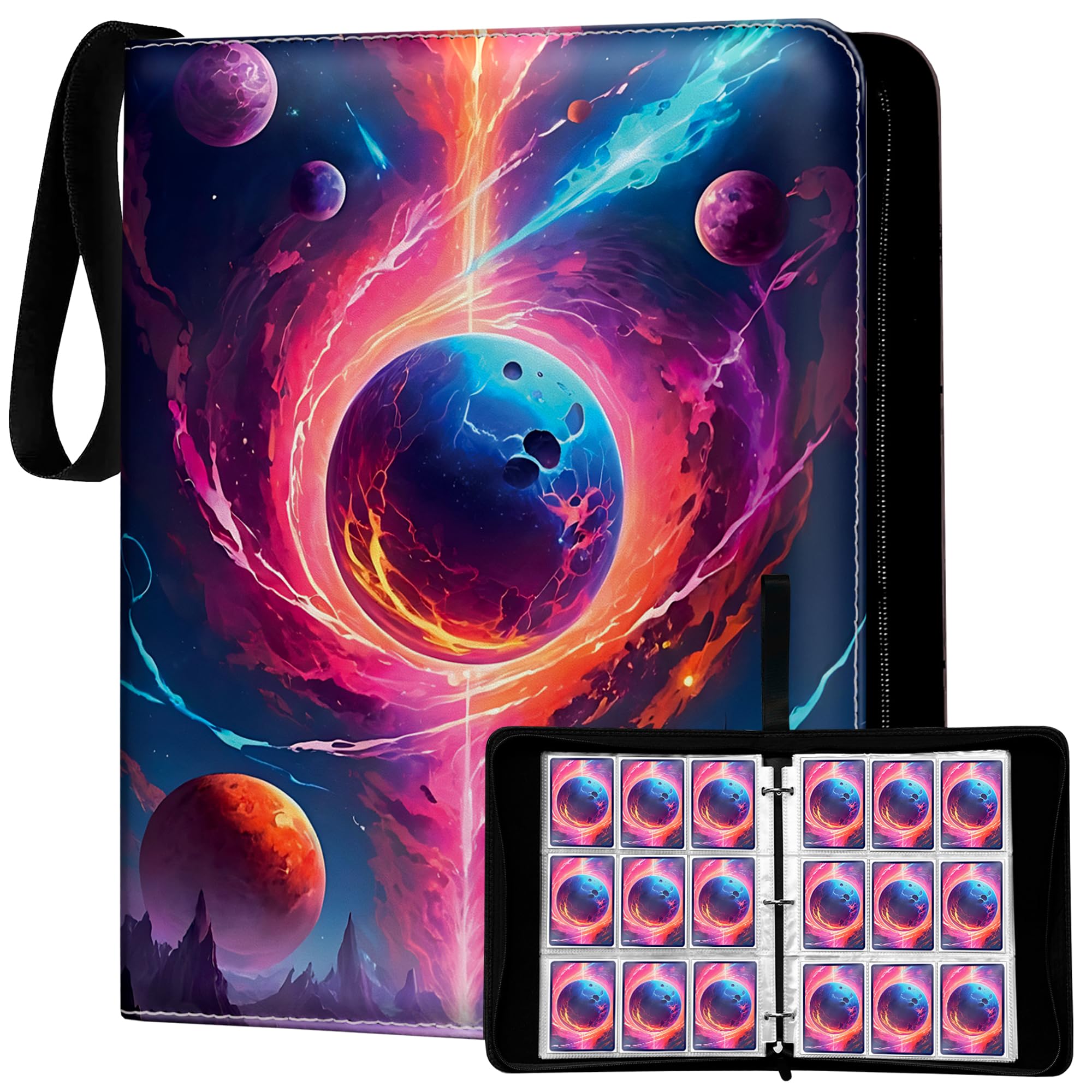Classeur pour cartes de sport galaxie en cuir synthétique à emporter en tournoi