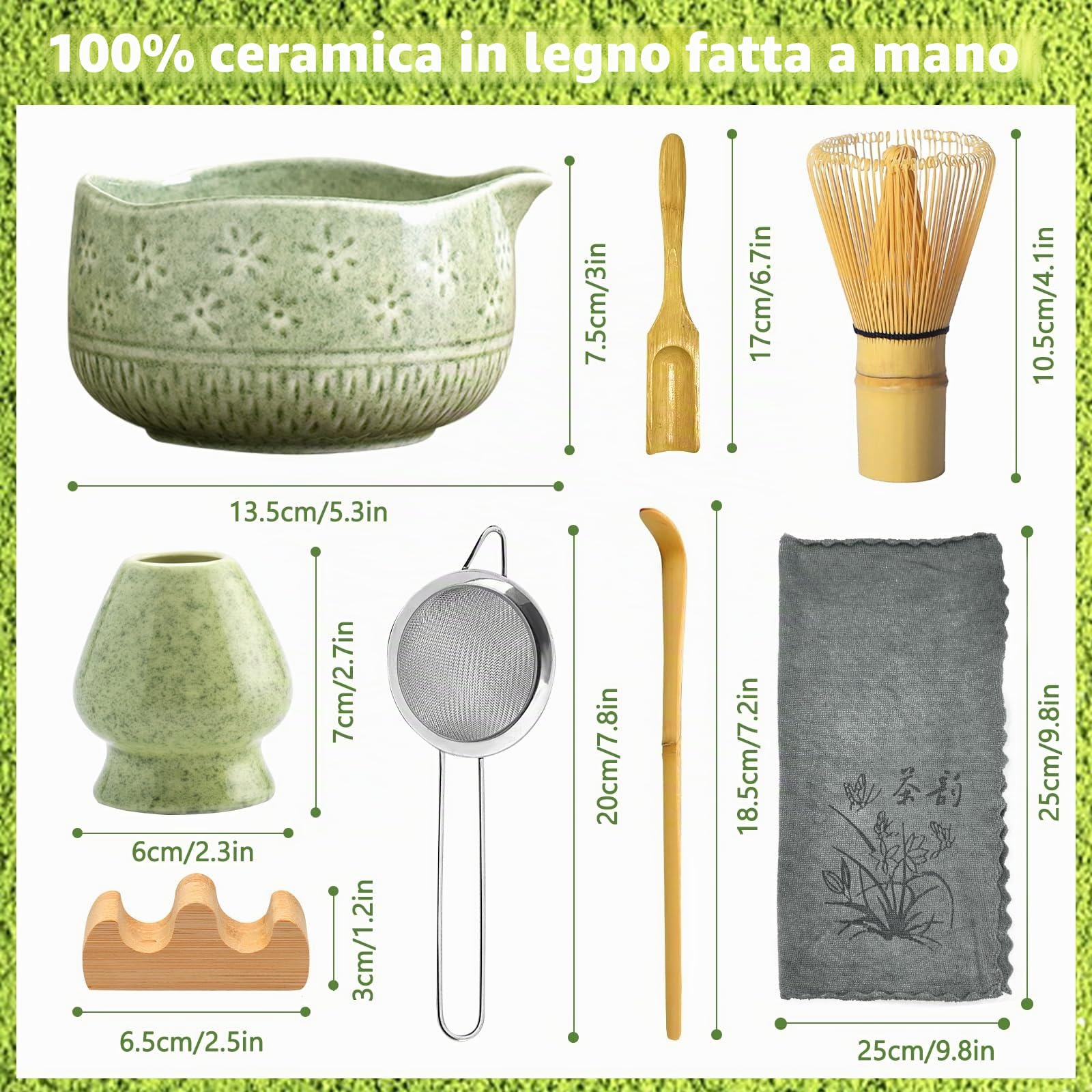8 Pezzi Matcha Kit, Giapponese Matcha Set, Completo Con Frusta-Matchas in Bambù,Cucchiaio Ciotola E Supporto,Ceramica Macha Tea Kit,Per La Preparazione Del Tè Matchas-Gli Amanti Della Cultura