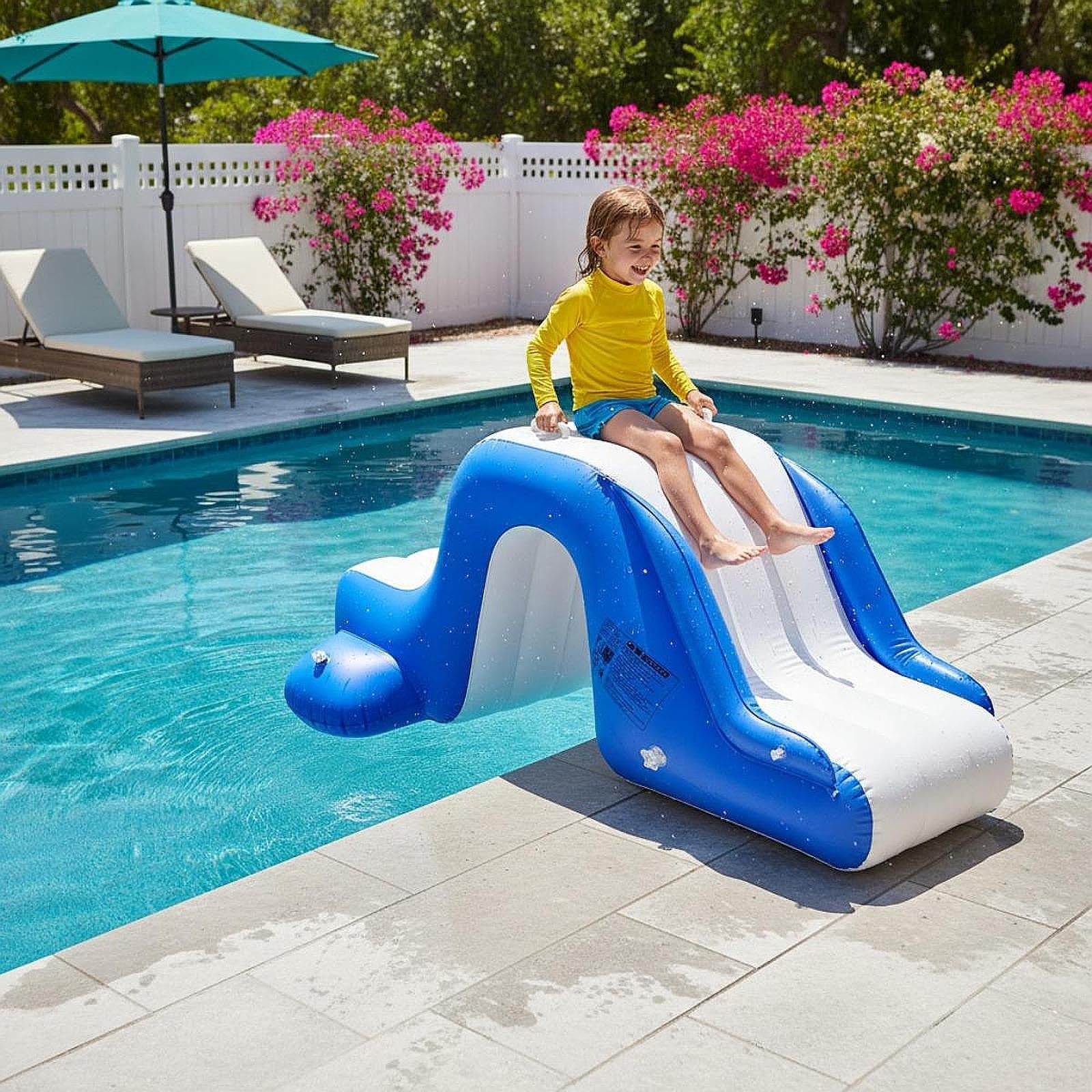 F Fityle Aufblasbare Poolrutsche, aufblasbares Spielcenter, verbreiterbare Stufen, aufzublasende Schwimmwasserrutsche, Poolzubehör für Park und Garten