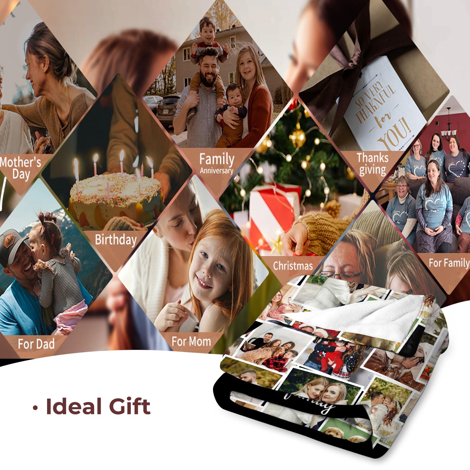 Manta personalizada con diseño en forma de corazón, collage de fotos, manta personalizada, manta personalizada, regalos de recuerdo de cumpleaños para padre, madre, abuela, amigos o pareja