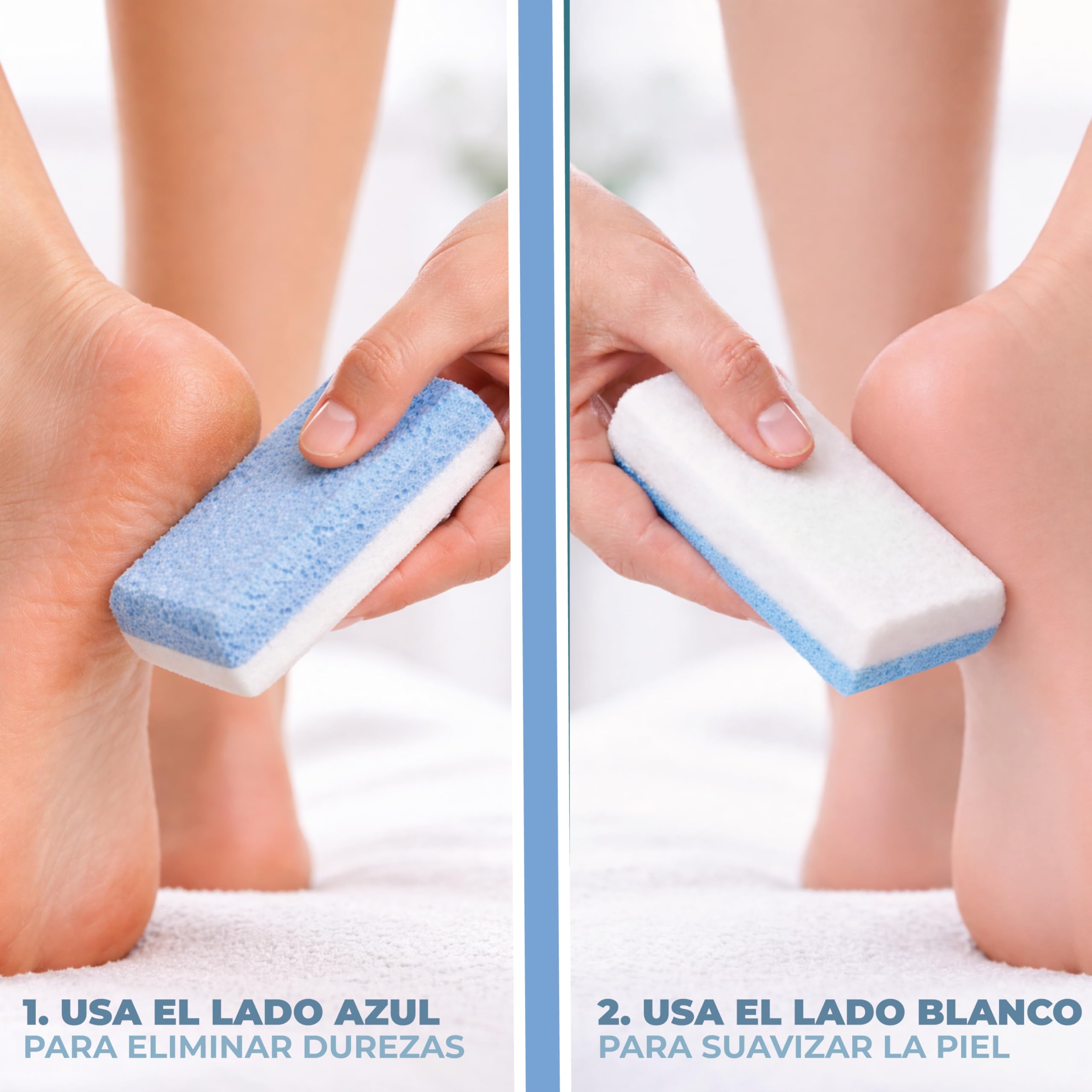 Piedra Pómez Doble Acción para pedicura - Elabella- Pack de 2 unidades - Elimina la piel dura de pies y manos y los suaviza - Lados biselados y estructura Siliglass