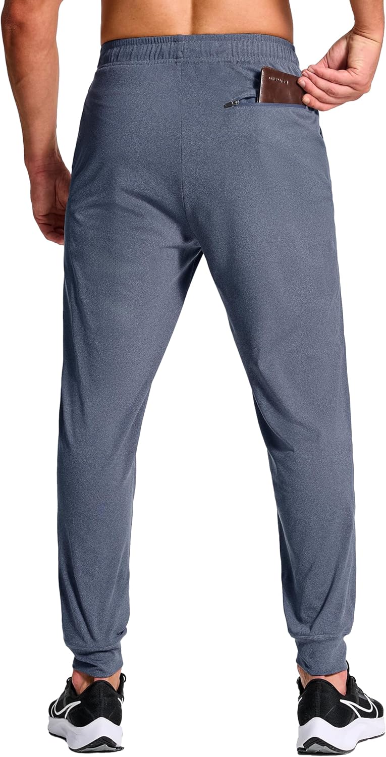 Men's Athletic Joggers Stretch Sweatpants with Zipper Pockets Running Workout Gym Track Golf Pants for Men