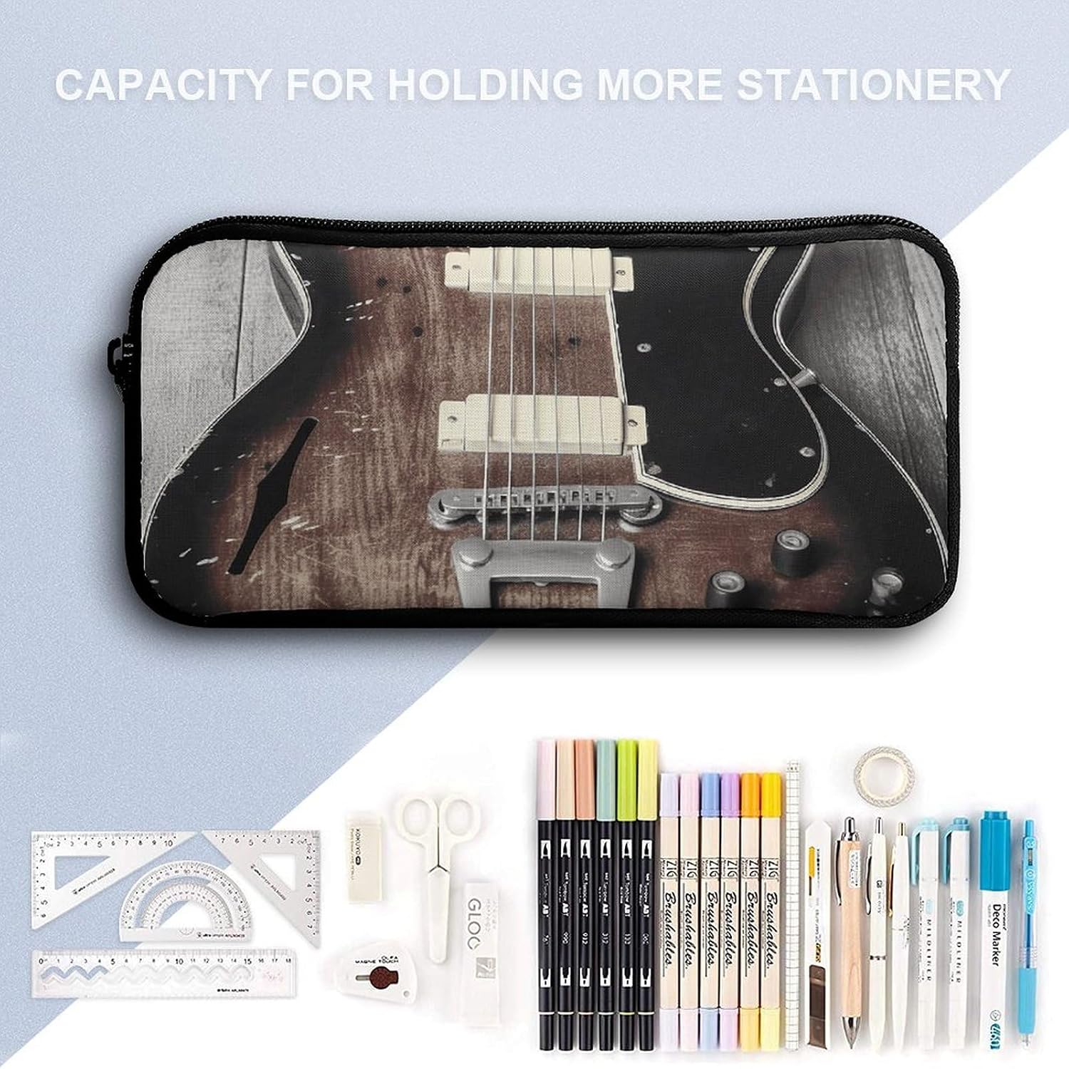 Vintage Guitar Pencil Pouch Soft Large Capacity Pencil Case image 3