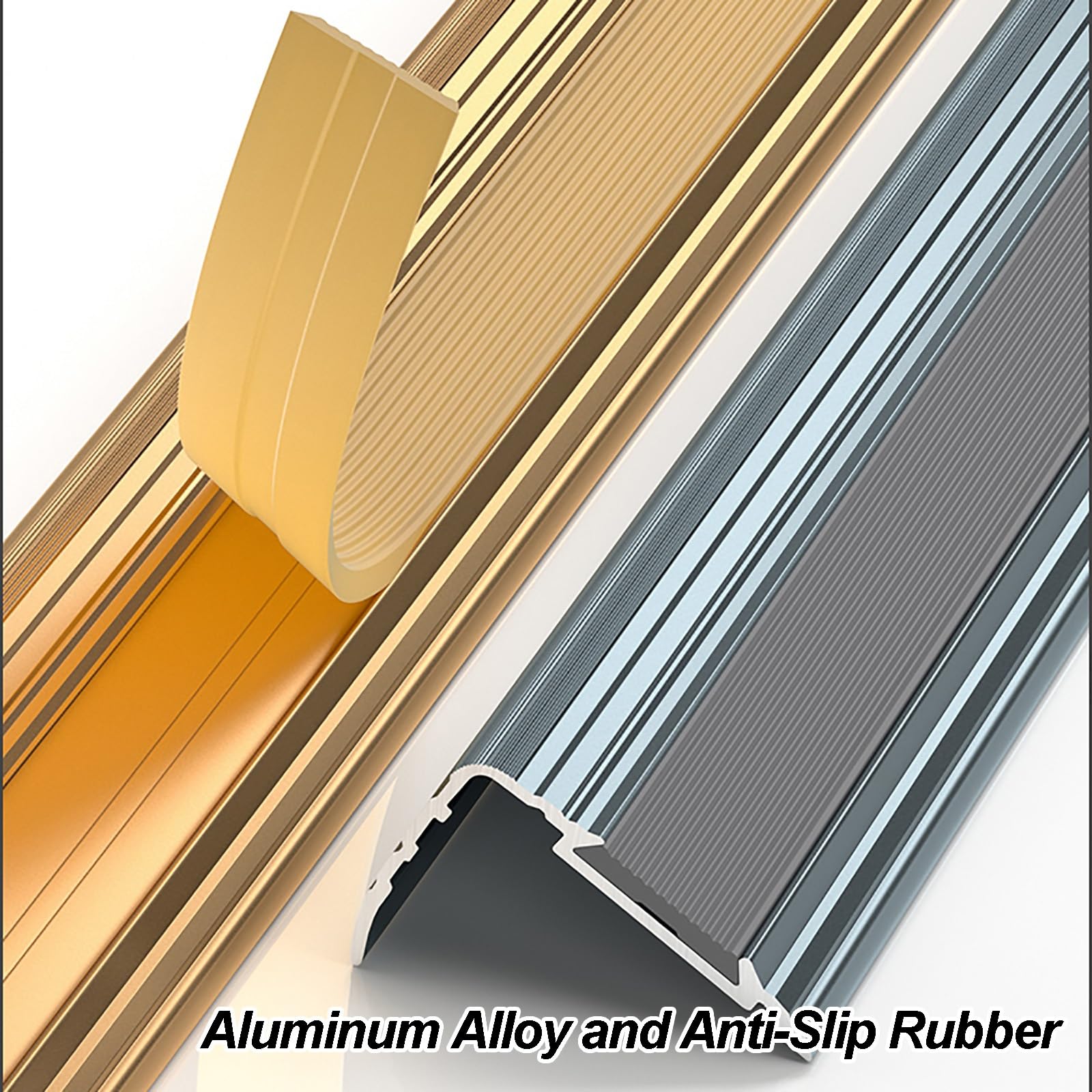 Esquineras, Protectores de Borde para Escalera, 3 Piezas Perfiles de Aluminio, Cantoneras Adhesivas, Topes de Esquina, Autoadhesivos en Forma de L, Antideslizantes(Gold)
