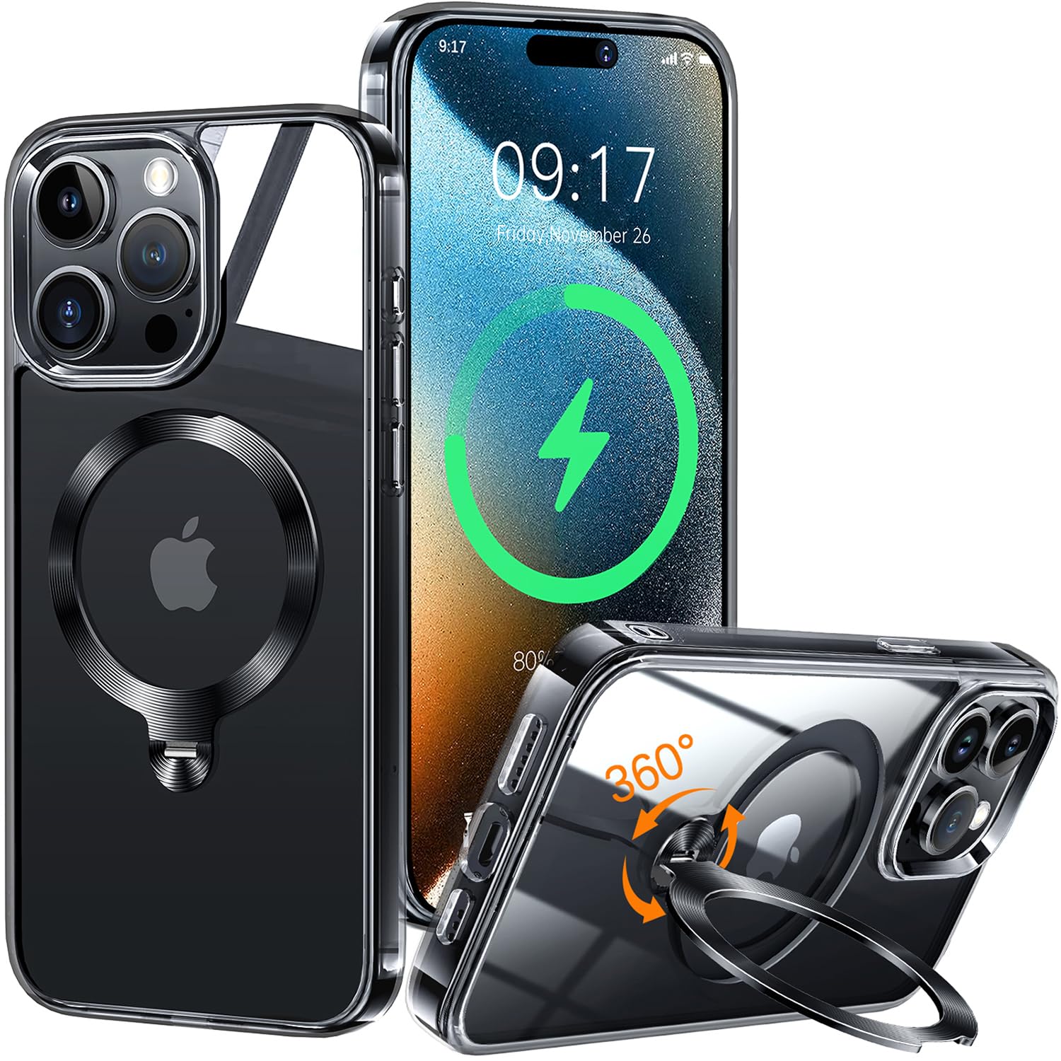 BENKS Magnetico Cover iPhone 15 Pro Compatibile con MagSafe Traslucido Opaco con Airbag Armatura Protezione di Grado Militare Antiurto, Custodia Protettiva Sottile per iPhone 15 Pro, Nero