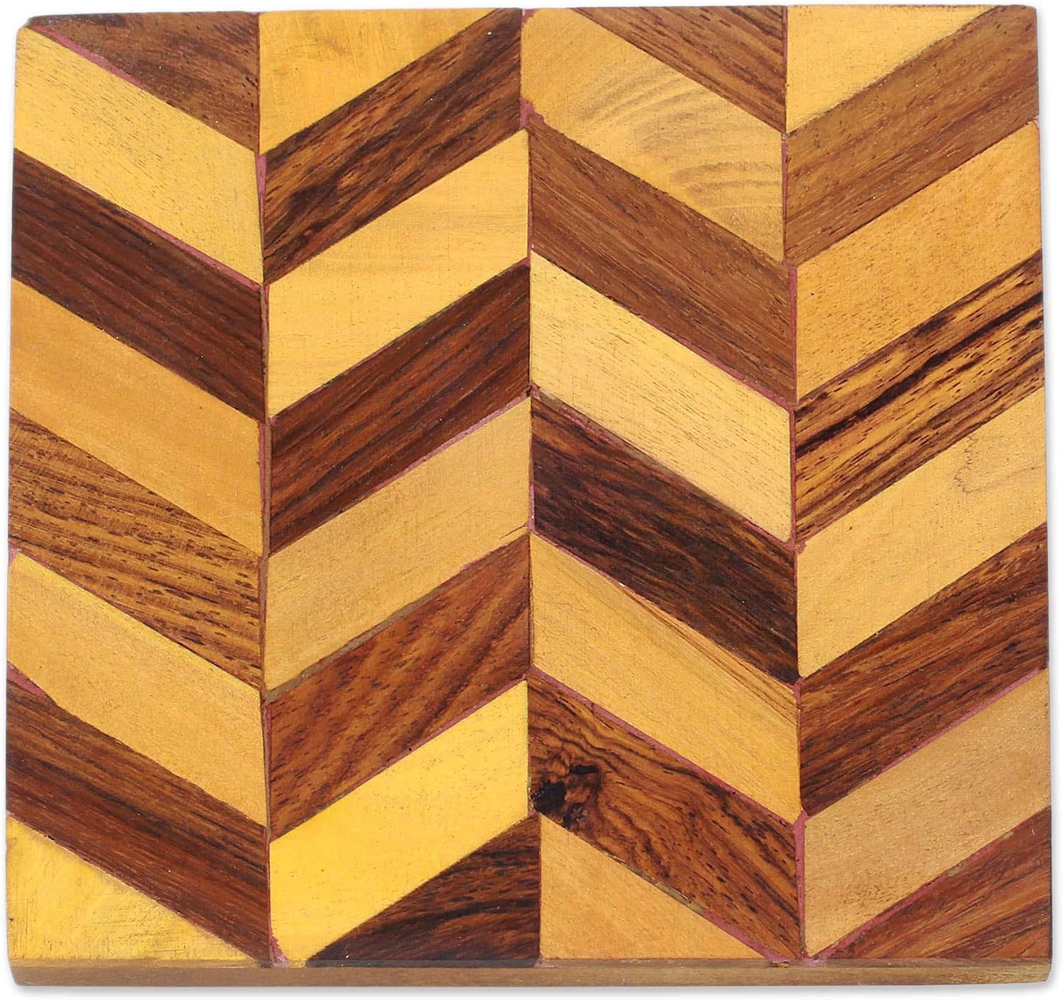 NOVICA Artisan Handmade Wood Marquetry Coasters Diagonal Motif Mango from India Set of 6 Brown Tableware Barware Geometric [ 0.3in H x 3.9in W x 3.9in D] ' Diagonal Elegance' Set of 6