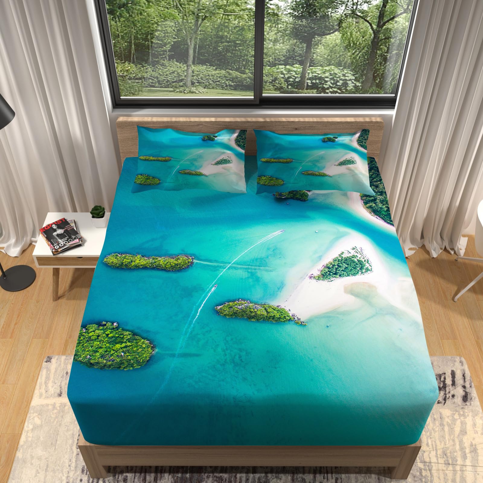Spannbettlaken 140x200cm See Blauer Baum Matratzenbezug Bettlaken 140x200 Bed Linen Mikrofaser Matratzenbezug Atmungsaktiv Bed Sheets Bettbezug 30cm Extra Tiefe Spannbetttücher