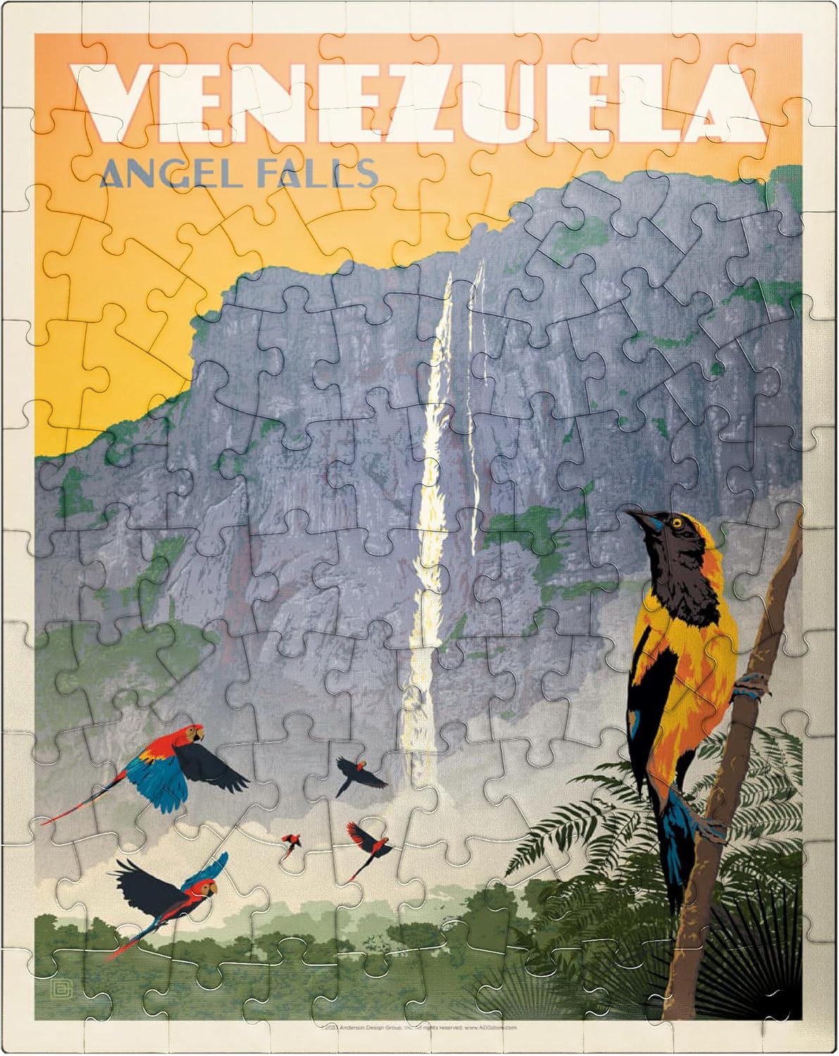 MyPuzzle Venezuela: Angel Falls, Vintage Poster - Premium 100 Piece Jigsaw Puzzle for Adults