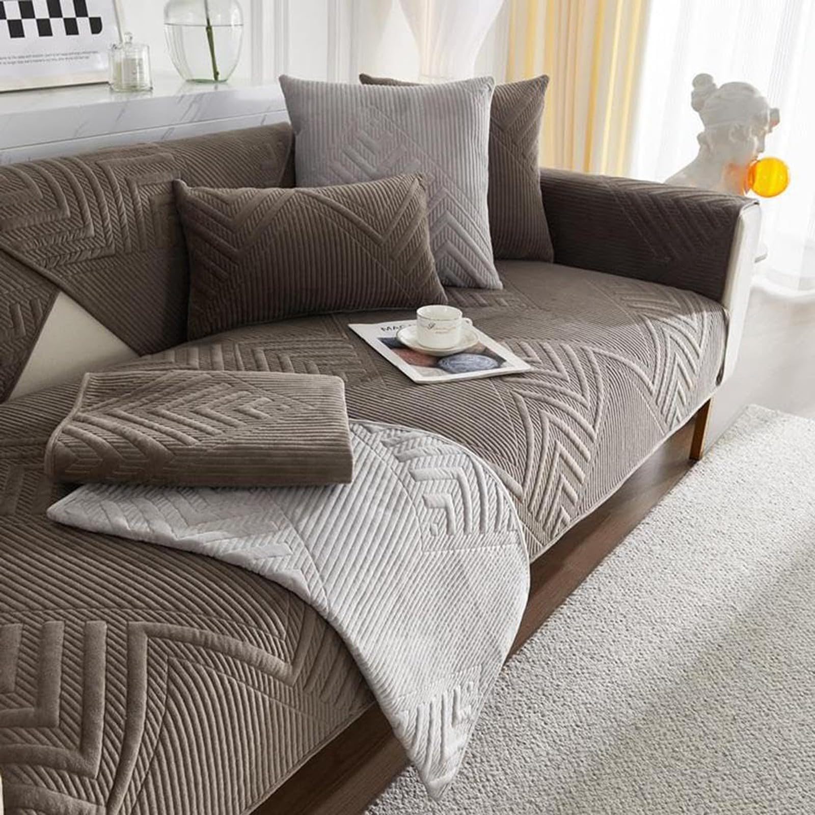 Genérico Funda para Sofa Chaise Longue Impermeable 1/2/3/4 plazas,Protector de Sofa Fundas de Sofá Cheslong Antiarañazos Sofa Cover(Stmle3,110x110cm)