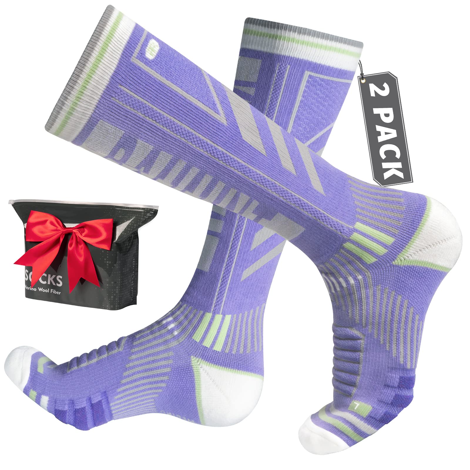 2 Paia Di Calze Sci in Lana Merino Per Uomo, Donna E Ragazzo, Calze Da Sci Snowboard a Compressione, Calze Termiche Sci Alte E Spesse Per Il Freddo, Traspiranti, Ad Asciugatura Rapida, Taglia 35-51