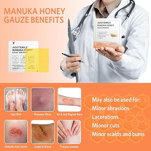 Miniatura 4 de Manuka Honey Wound Care  Apósito de miel para heridas de 4 x 4 pulgadas, parche médico de miel para cuidado de heridas menores, cortes,