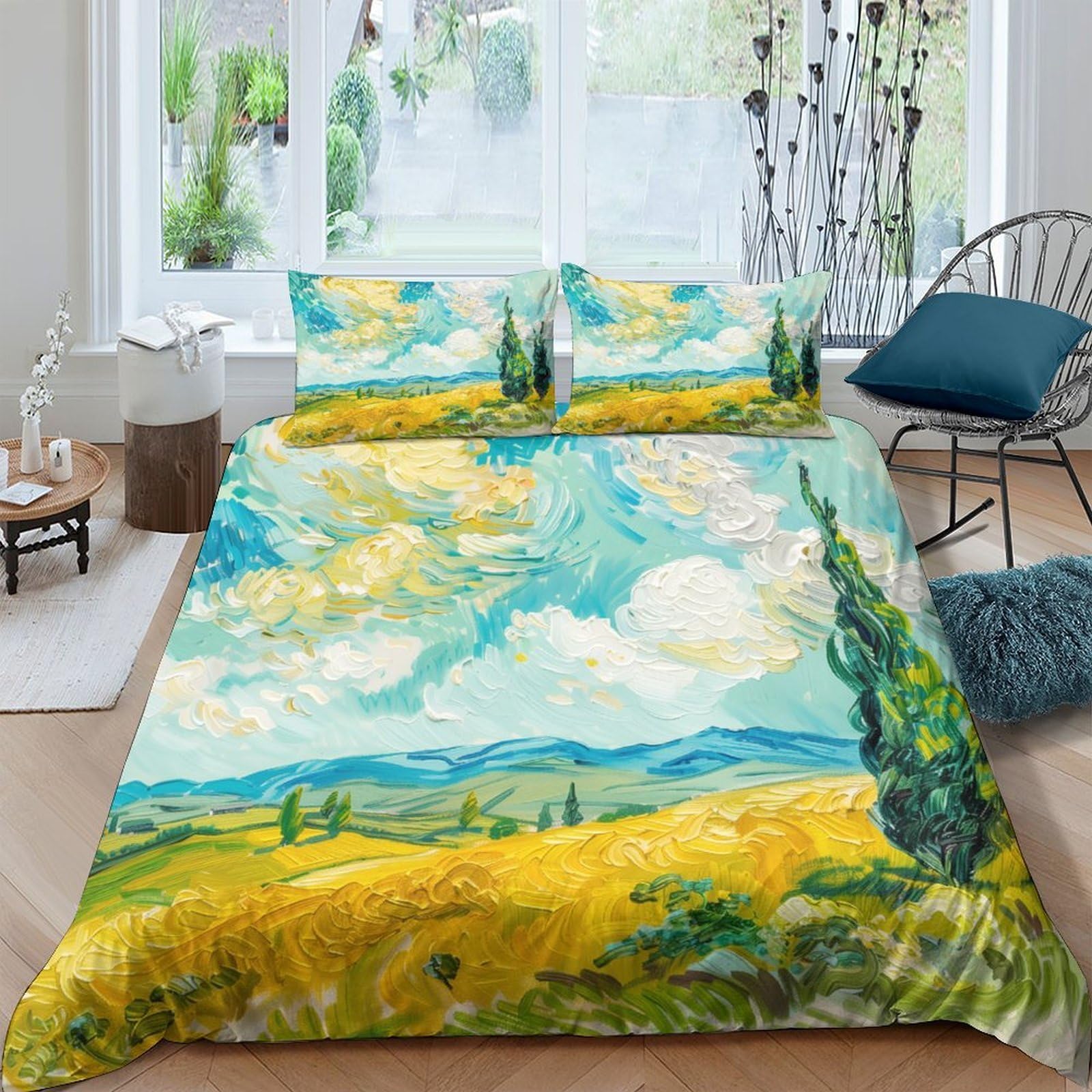 Ctjqhvkz Style-4 3D Printed Wheat Field Landscape Fitted Sheet Microfiber Breathable Sky View Mattress Cover Bedroom Decor Single（135X200cm）