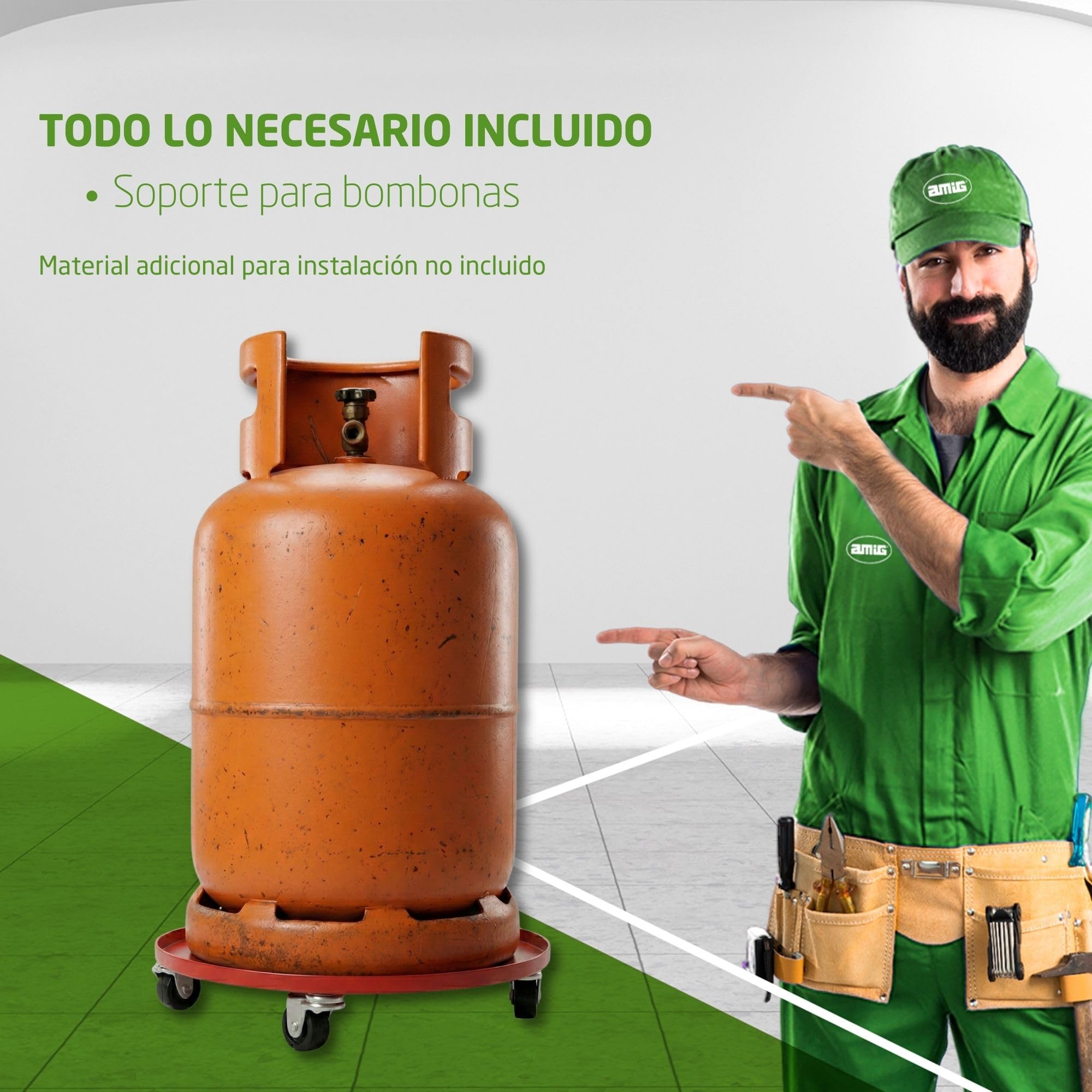 Amig Soporte para Bombonas de Butano Carro Transporte 4 Ruedas Giratorias Ø31cm Carga Máxima 30kg Acero Aleado Naranja