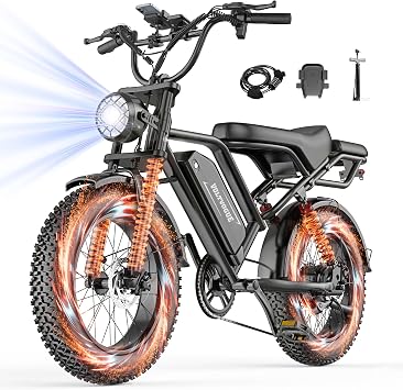 Electric ebike | Full Suspension | Peak 1500w Motor | 31MPH Top Speed | Range 40-70 Miles | 48V 960Wh Removable Battery | LED Headlights | 20-Inch All-Terrain Fat Tires |