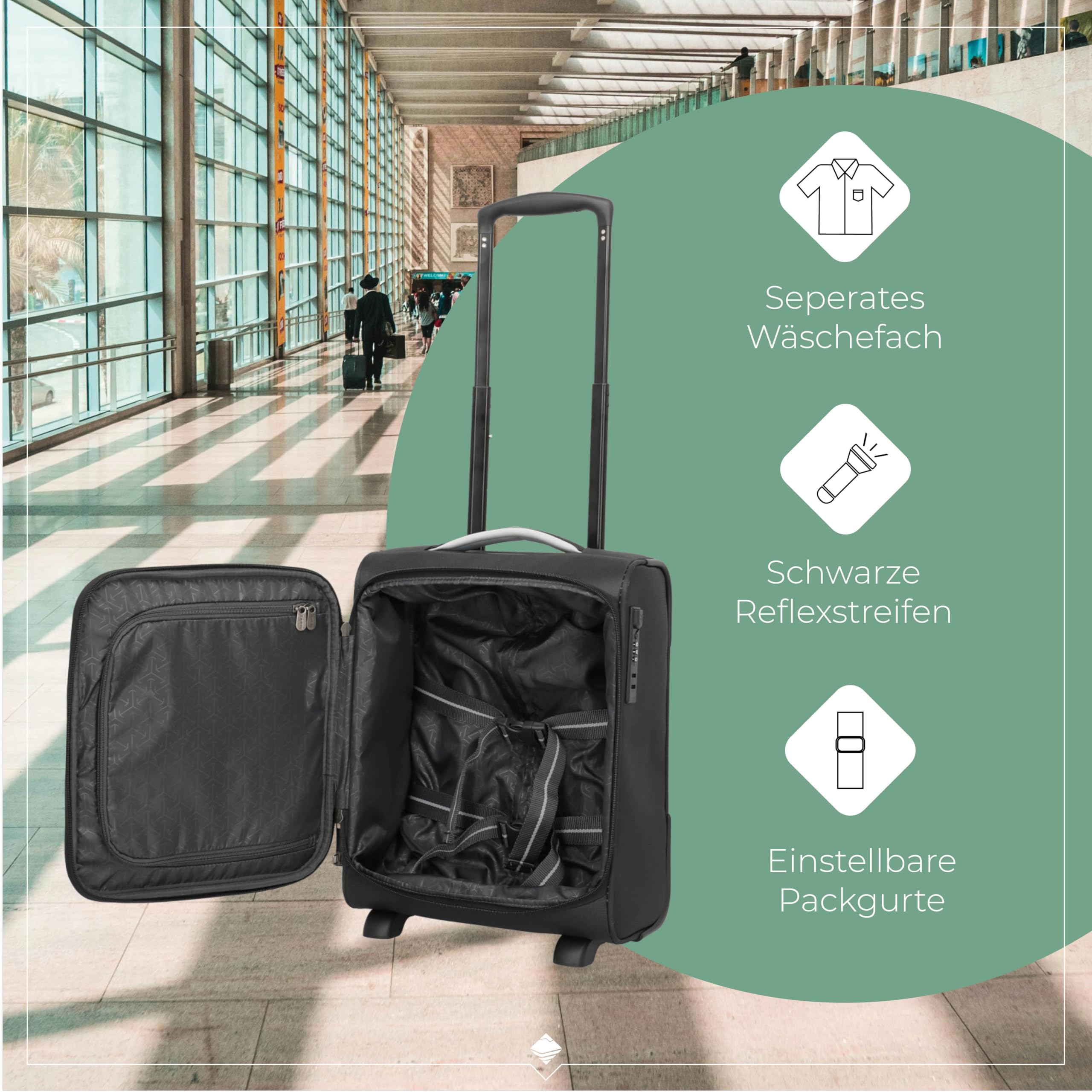 travelite valigia a mano con 2 rotelle per EasyJet, Vueling + Wizz, serratura a combinazione integrata, trolley da cabina compatto con funzione di aggancio, 40x30x20 cm, 21 l, 1,7 kg