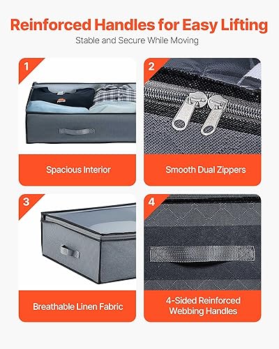 Miniatura 7 de VEVOR Almacenamiento debajo de la cama con tapas transparentes, 39.2 x 19.7 x 7.1 pulgadas, contenedores grandes de almacenamiento de ropa debajo