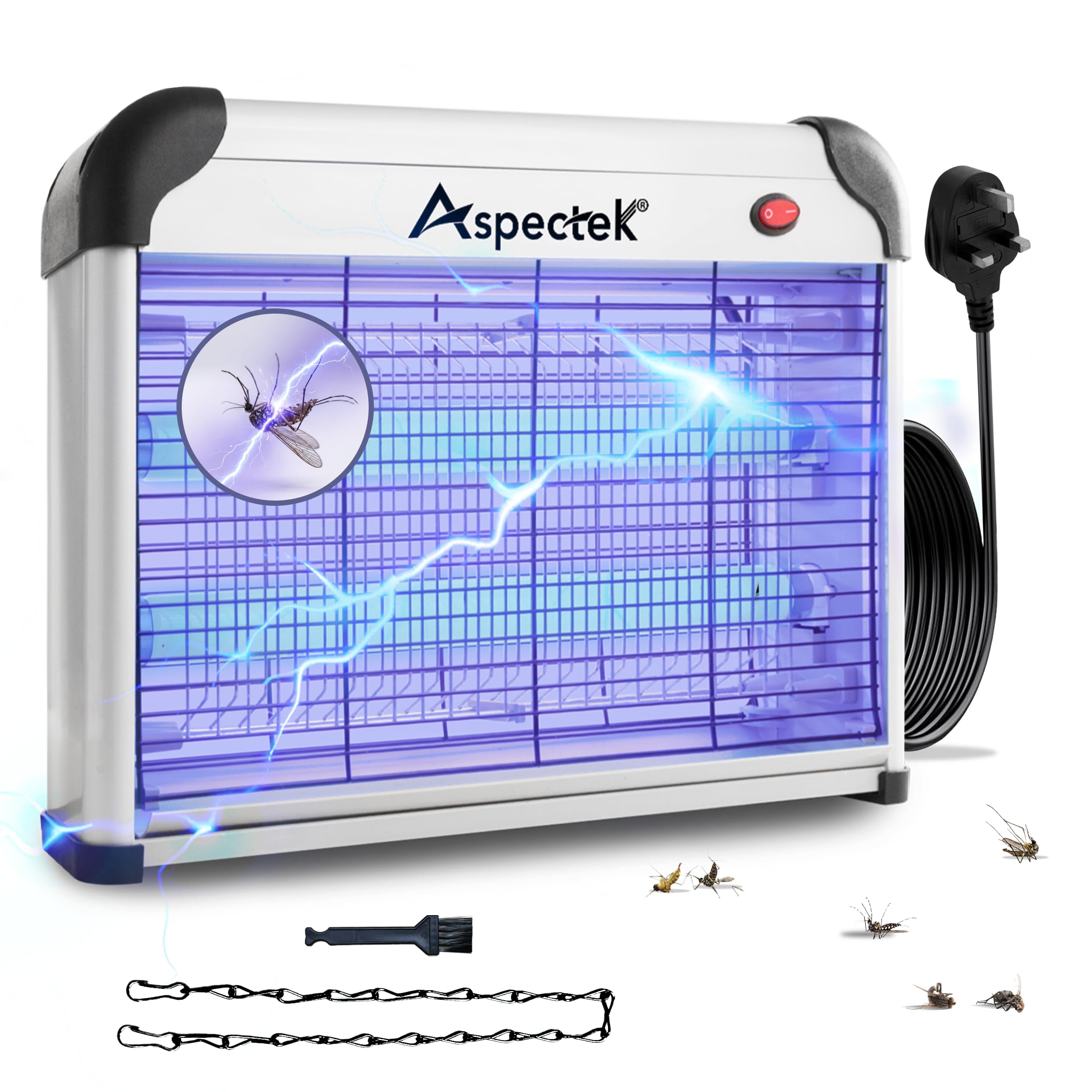 ASPECTEK Electric Bug Zapper 20W 2800V – Indoor Insect Killer & Fly Trap for Home, Kitchen and Office, UV Mosquito Killer Lamp for Flying Insects (Flies, Moths, Gnats), High Voltage Grid (UK Plug)