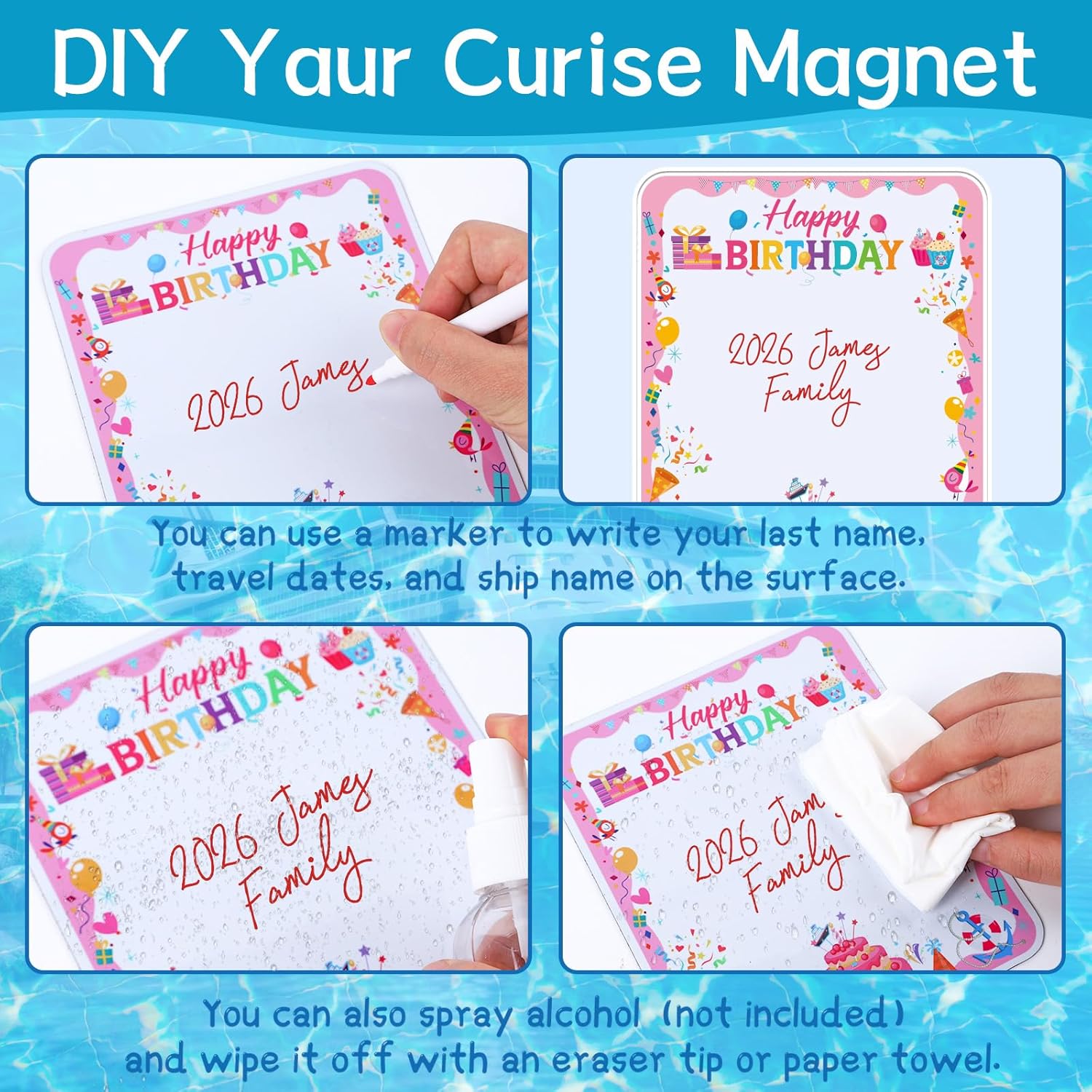 Birthday Cruise Door Decorations Magnetic - Wxiben 20PCS Happy Birthday Cruise Ship Door Decorations with 3Pcs Pens Sea Navigation Cruise Door Magnets for Carnival Cabin Refrigerator Decor - Image 3