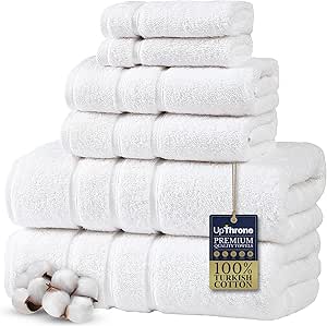 Amazon.com: Luxury 6-Piece 100% Cotton White Turkish Bath Towel Set ...