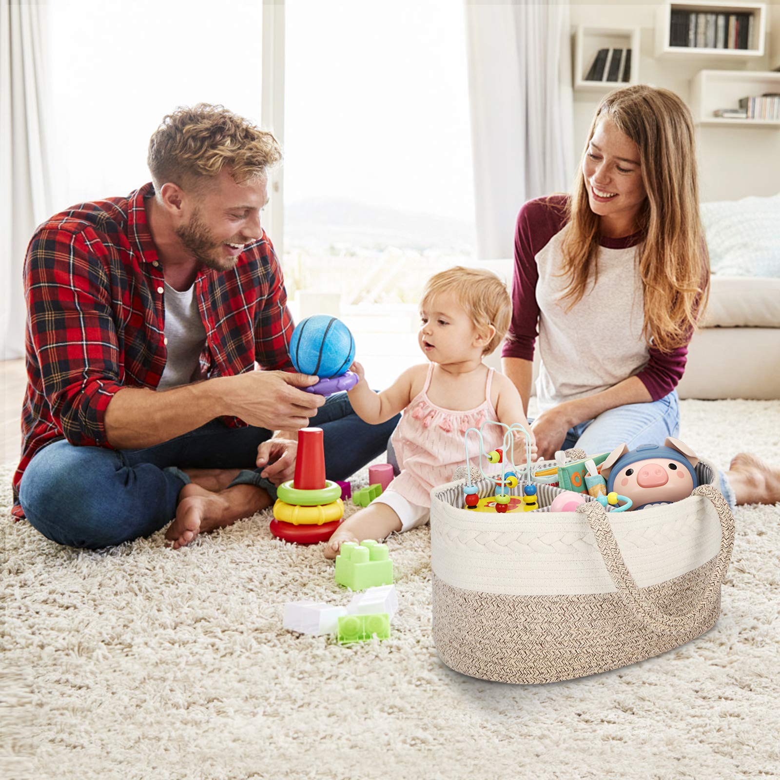 Maliton Cestino Porta Pannolini | Cesto Prodotti Neonato | Organizer Fasciatoio | Porta Oggetti Nascita | Marrone XL