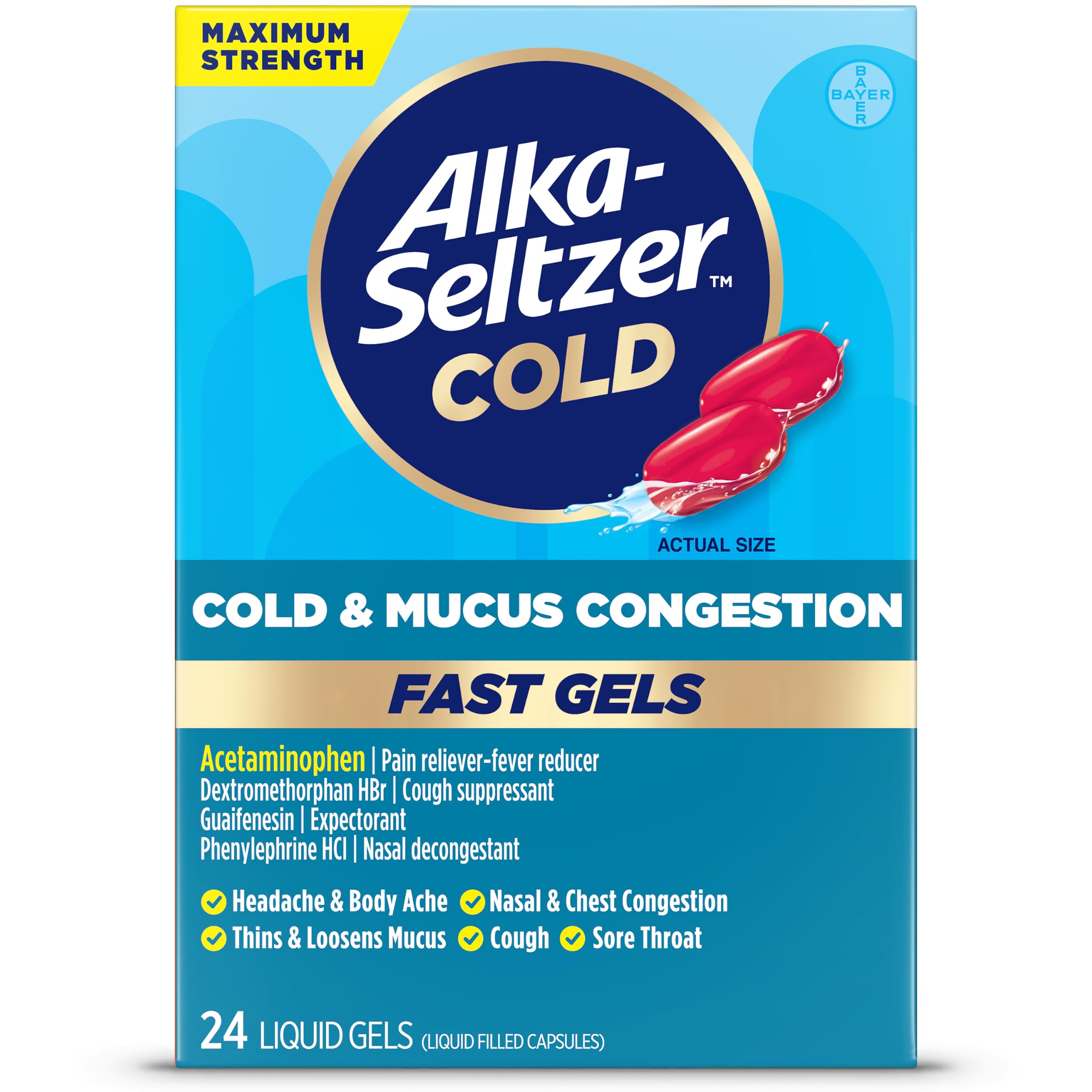 Alka-Seltzer Cold, Cold & Mucus Congestion Max Strength Fast Gels