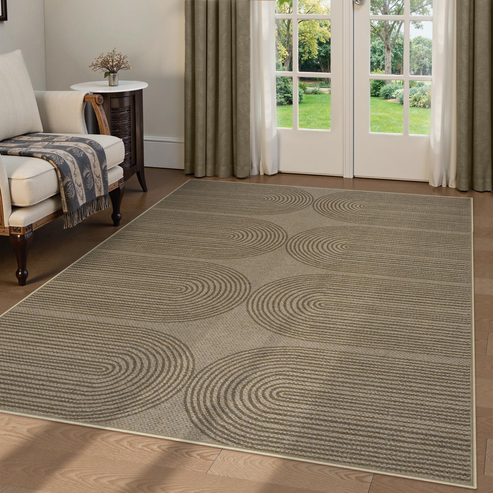 LIVEBOX Modern Rainbow Easy Jute Rug, 5x7 Washable Area Rugs for Living Room Patio Farmhouse Indoor Outdoor Rug, Non Slip Neutral Floor Carpet for