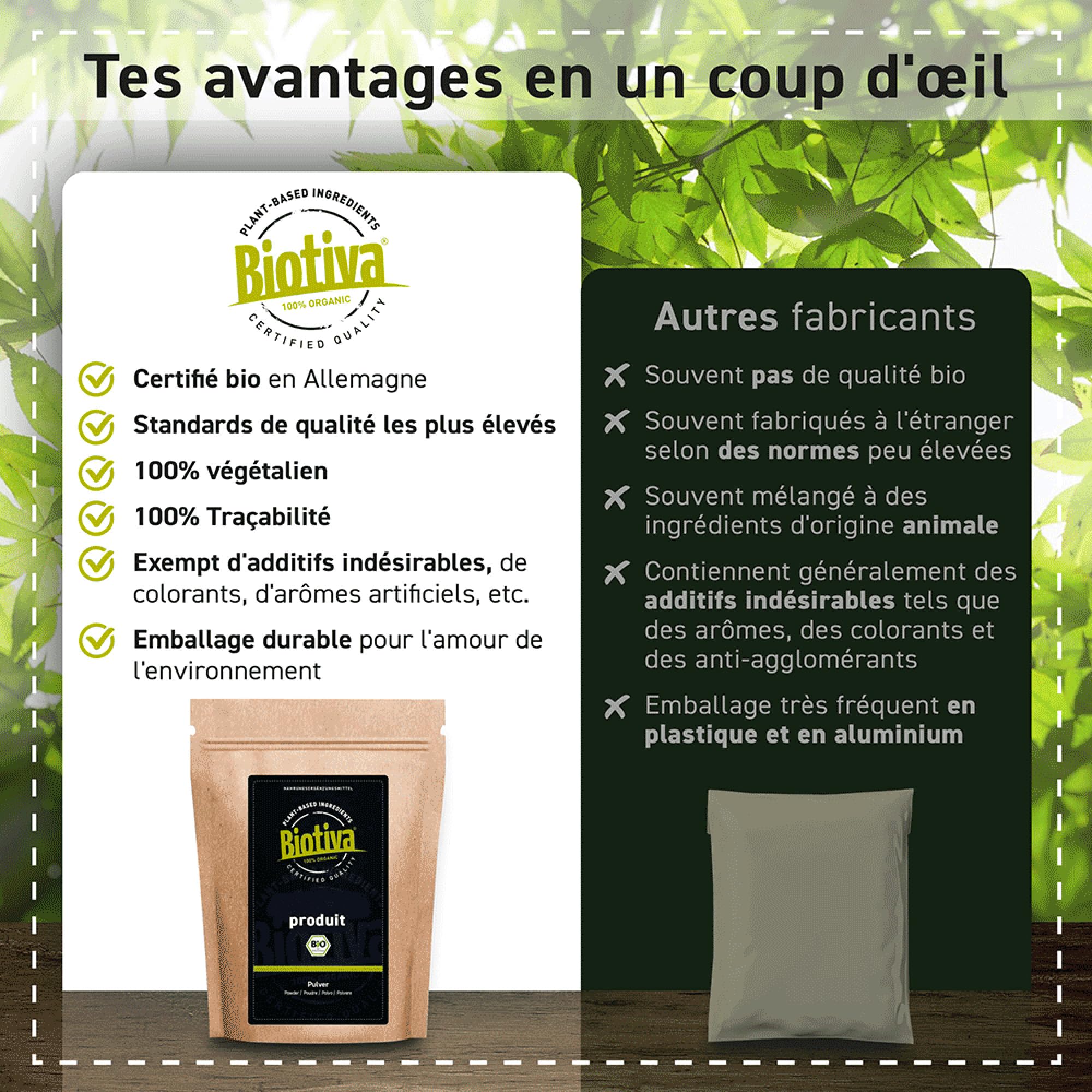 Chlorella poudre bio 1000g (2x500g) - Chlorella Vulgaris - Algues - Mis en bouteille et contrôlé en Allemagne - Biotiva