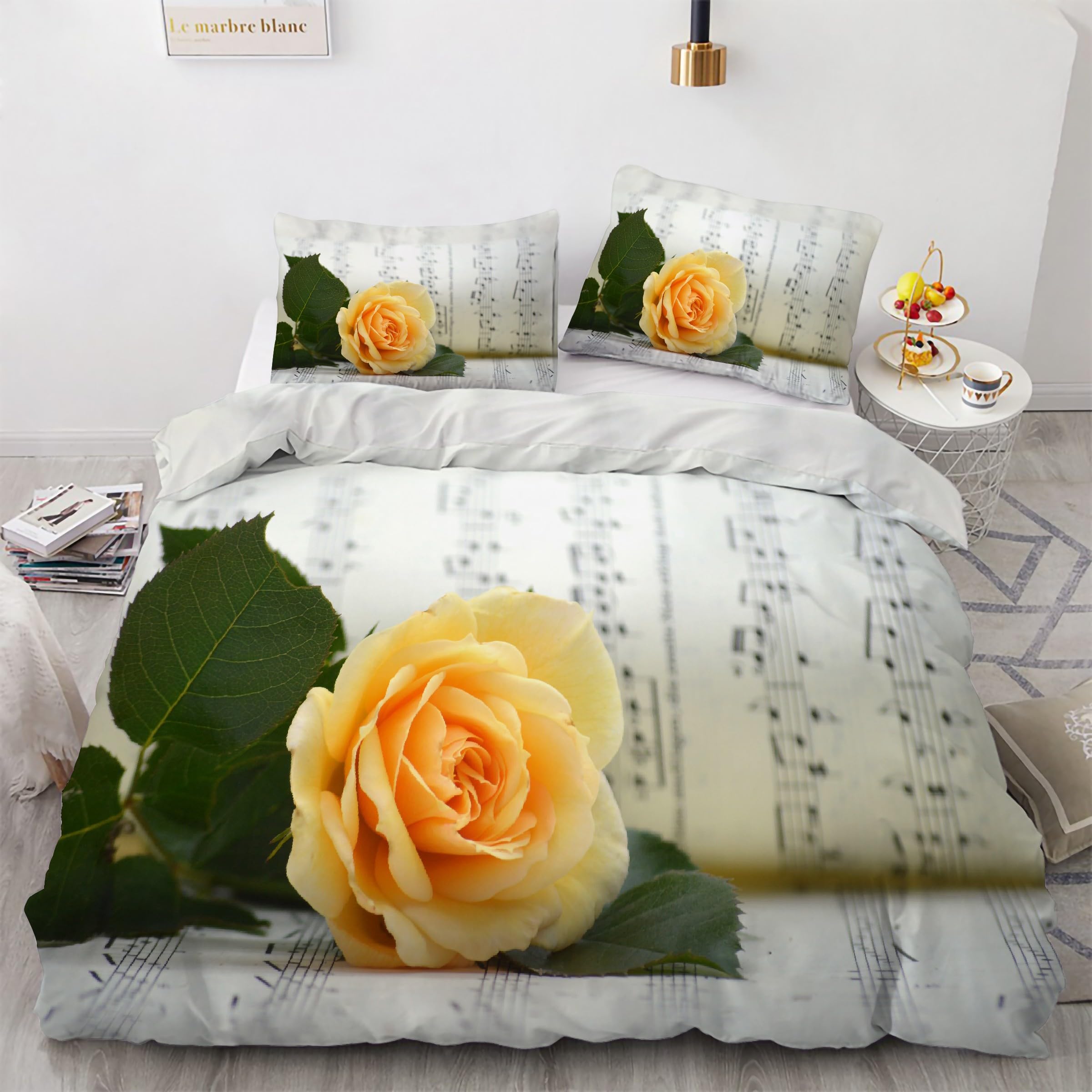 Housse de couette 200x200 microfibre douce ensemble de literie jaune rose 3 pièces