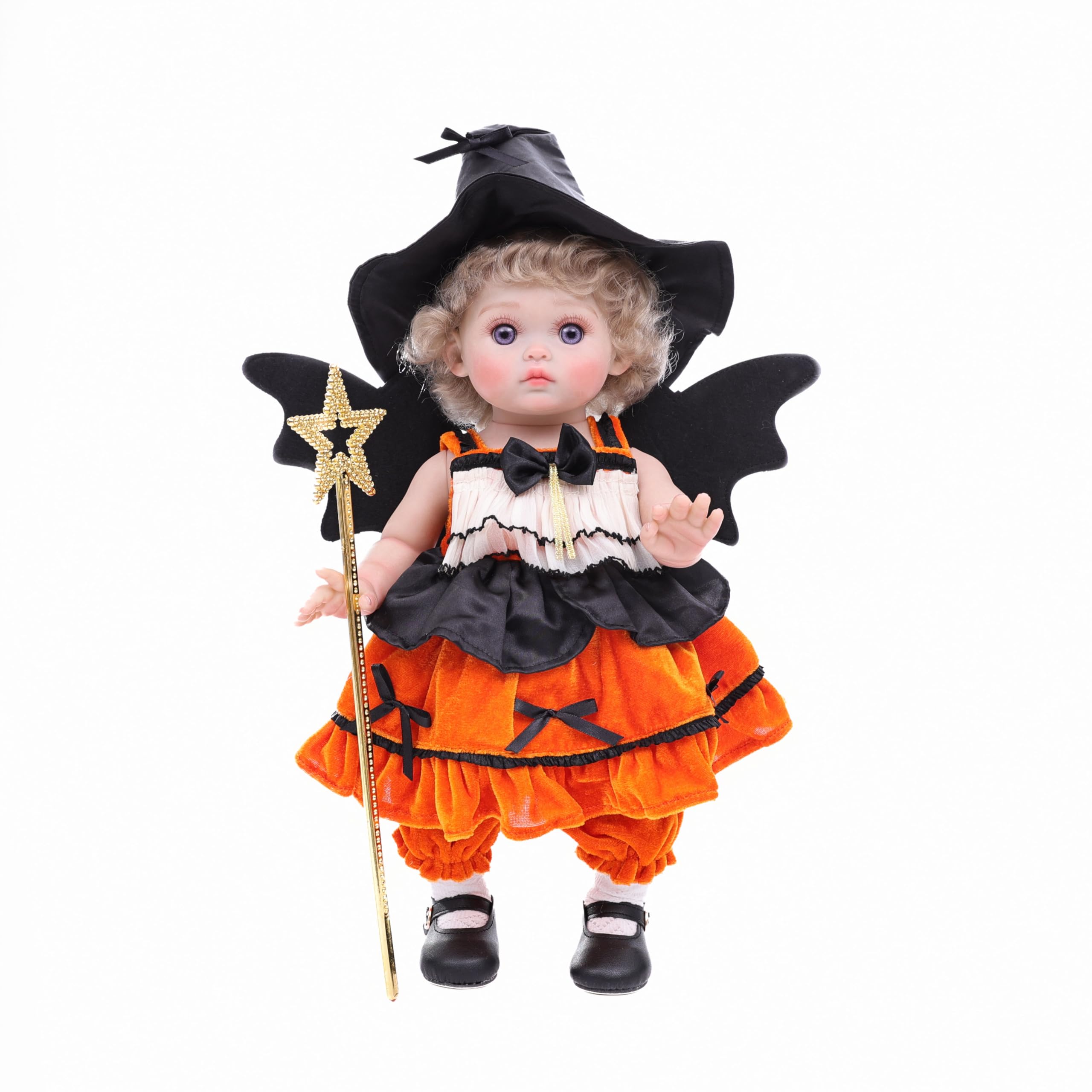 Halloween Reborn Toddler Dolls  18 Inch Realistic Toddler Doll Girl Full Body Vinyl with Purple Eyes & Witch-Inspired Outfit  Gift-Ready for Girls, Collectors & Seasonal Display Halloween Girl Doll