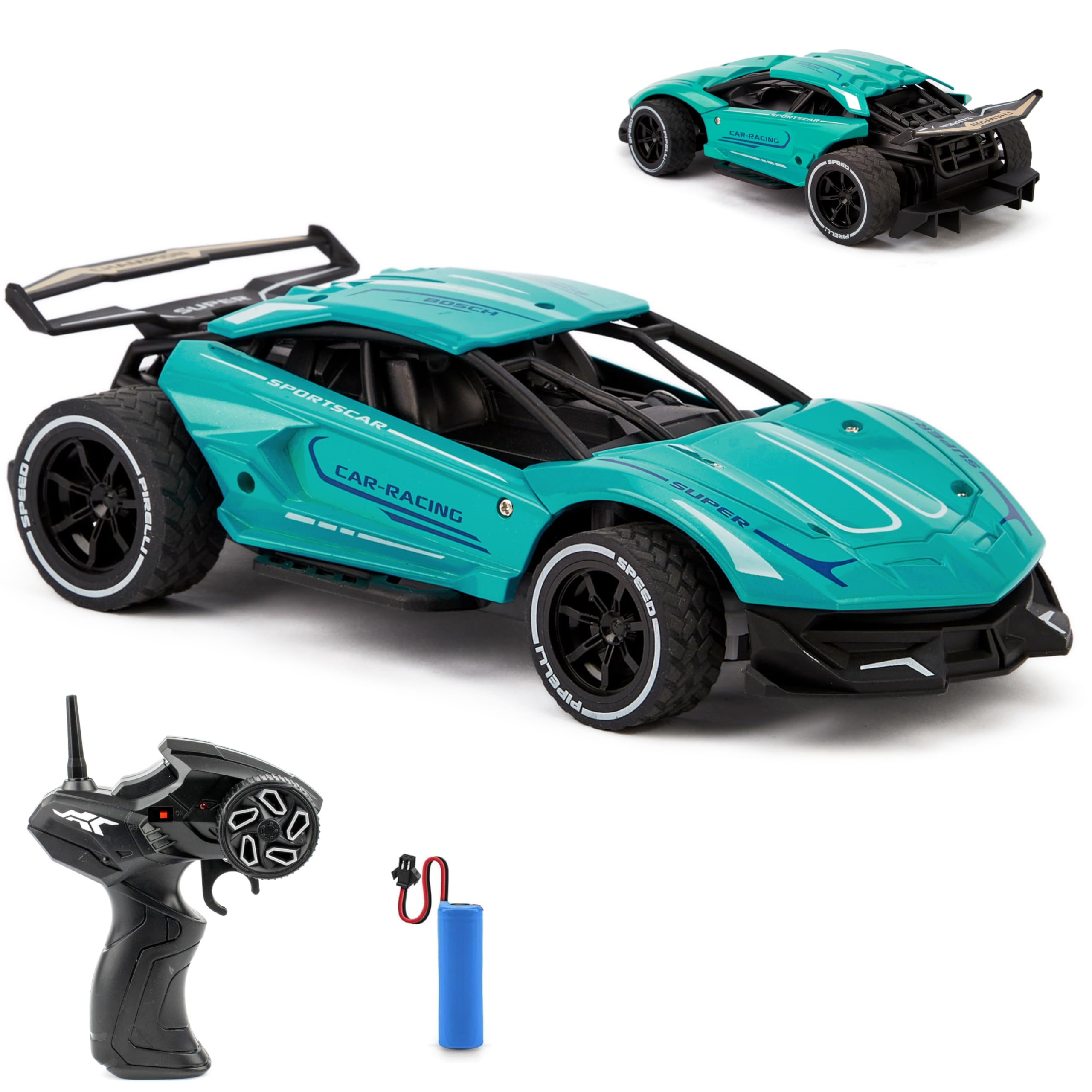 CMJ RC Cars Alloy RC Remote Control Car - Rechargeable Battery, 1:20 Scale Grey Monster, Up to 10MPH with Precision 2.4Ghz Radio Remote Car, Durable Design for All Ages (Green)