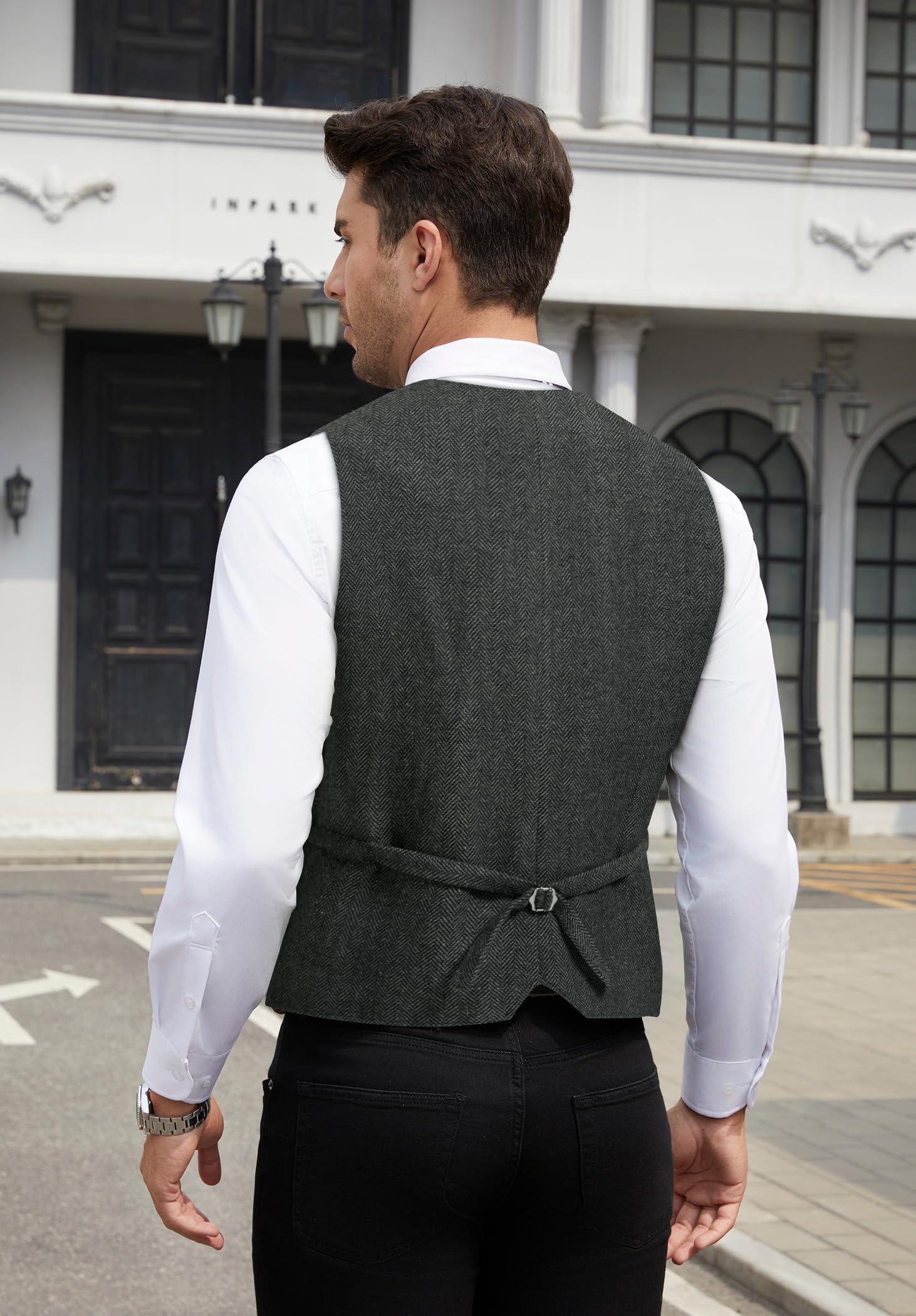 HISDERN Chaleco Traje Hombre Vintage Casual Chaleco Tweed de Lana Hombre para Boda Negocios con Bolsillos