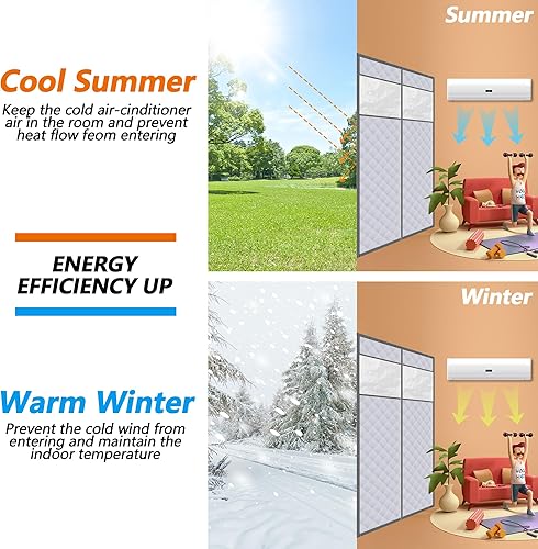 Miniatura 4 de Cortina de puerta con aislamiento térmico magnético, insonorizada, resistente al viento, con ventana, cubierta de puerta de cierre automático para