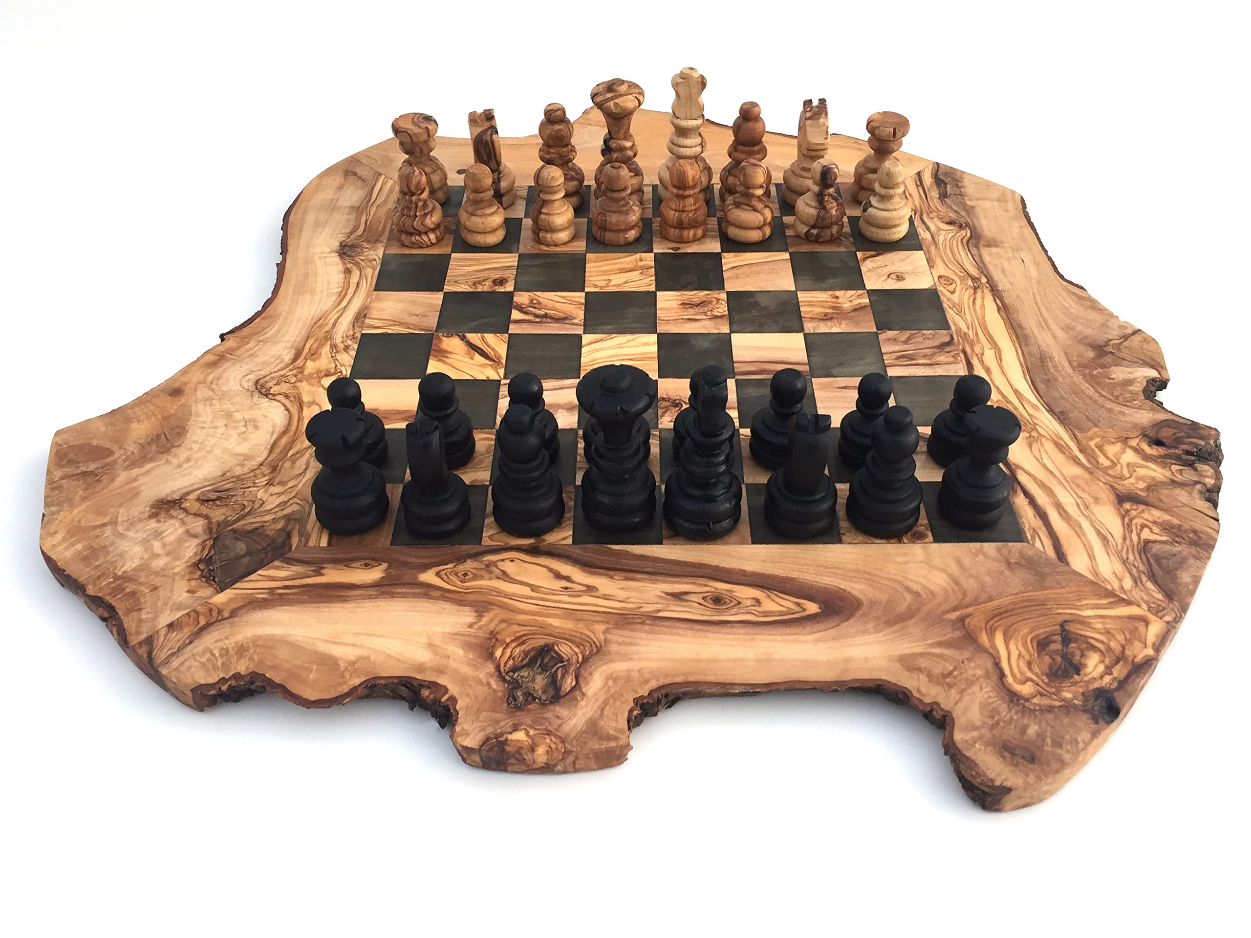 Generisch Jeu d'échecs rustique, échiquier taille XL incluant les pièces, en bois d'olivier, fait main - 2 joueurs, âge 12+