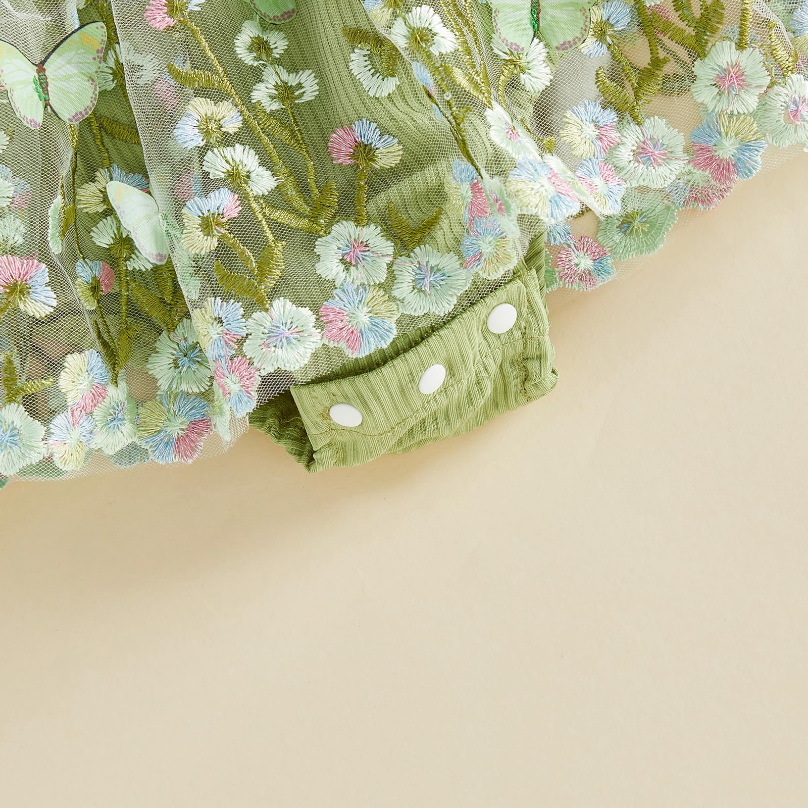 Caziffer 2Pcs Ensemble Bébé Fille Été, Robe Barboteuse à Manches Volantes, Fleur Brodée, Tulle Patchwork, 3D Papillon Décor, avec Bandeau, Tenue pour Bébé Fille Chic, 0-18 Mois