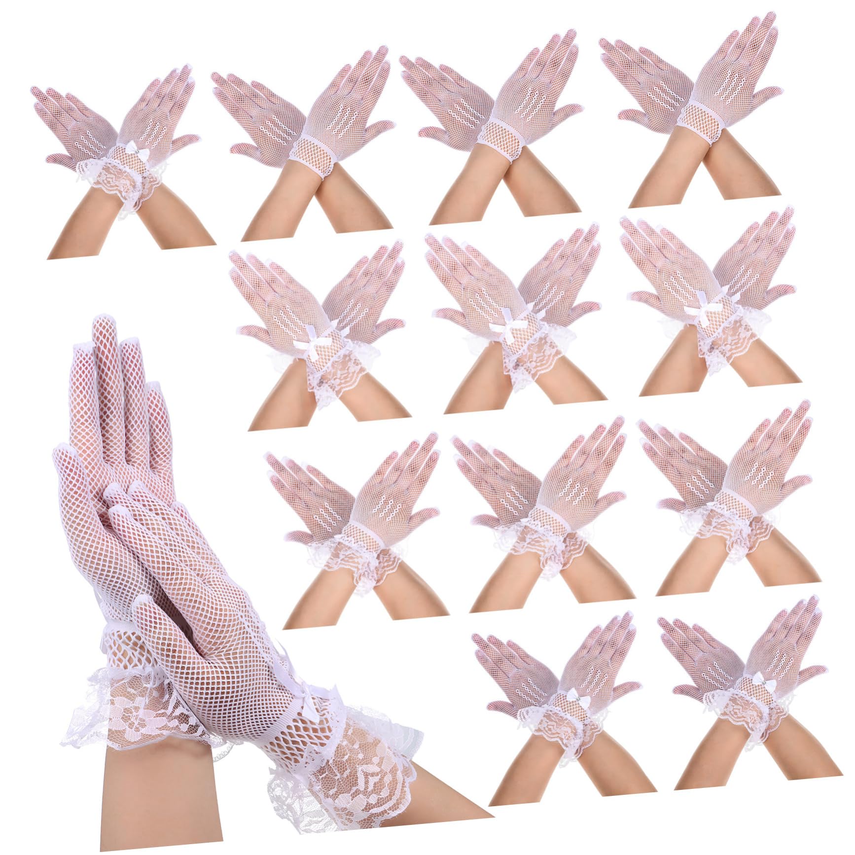 TOVINANNA Bridal Gloves Set of 12 Mesh Wedding Gloves Black Lace Elegant for Formal Events